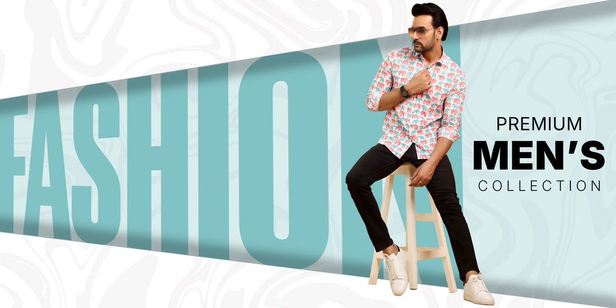 Men's Navy Teal Blue Beige Geometric Stripe Kantha Sanganeri Block Print Full Sleeve Shirt
