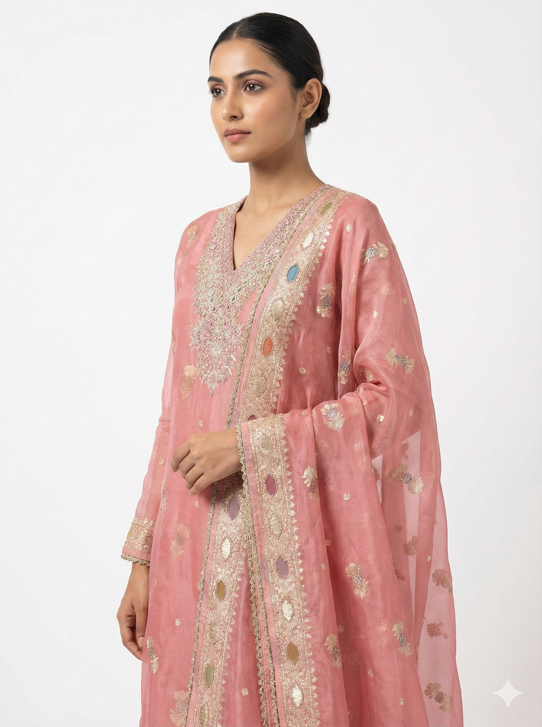 Blush Pink Embroidered Kurta Pant Dupatta Set for Women
