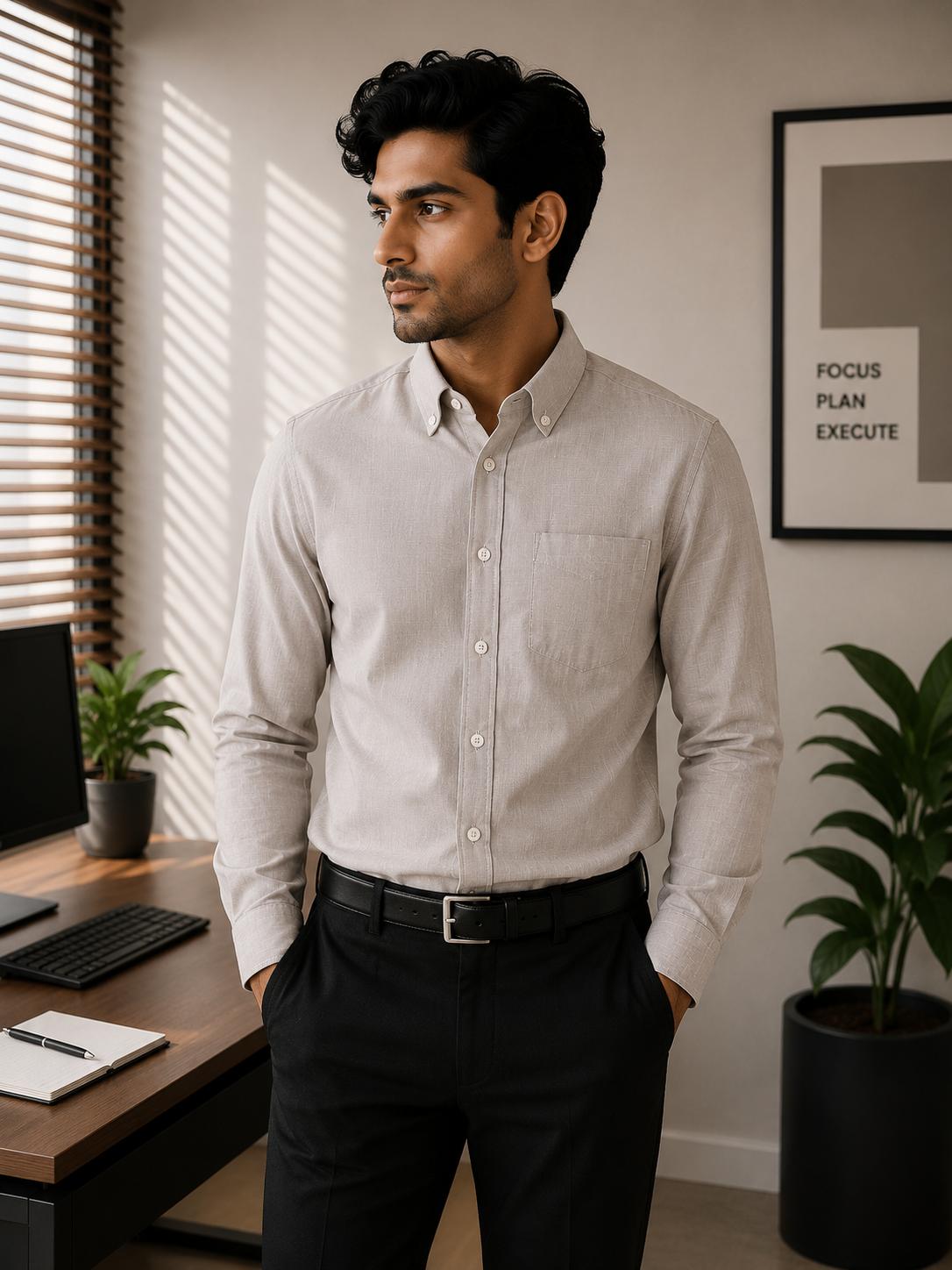 Olive Green Cotton Formal Shirt