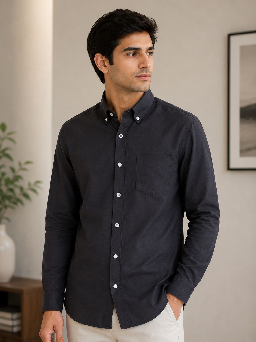 Ivory Linen-Blend Formal Shirt