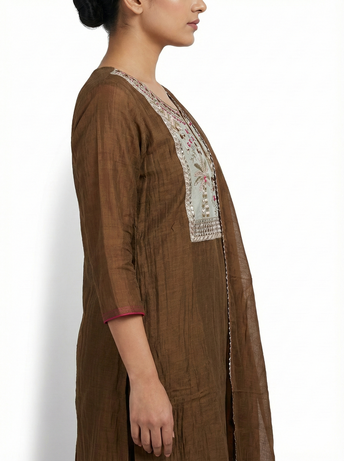 Linen Cotton Kurta with Diamond Motif Embroidery