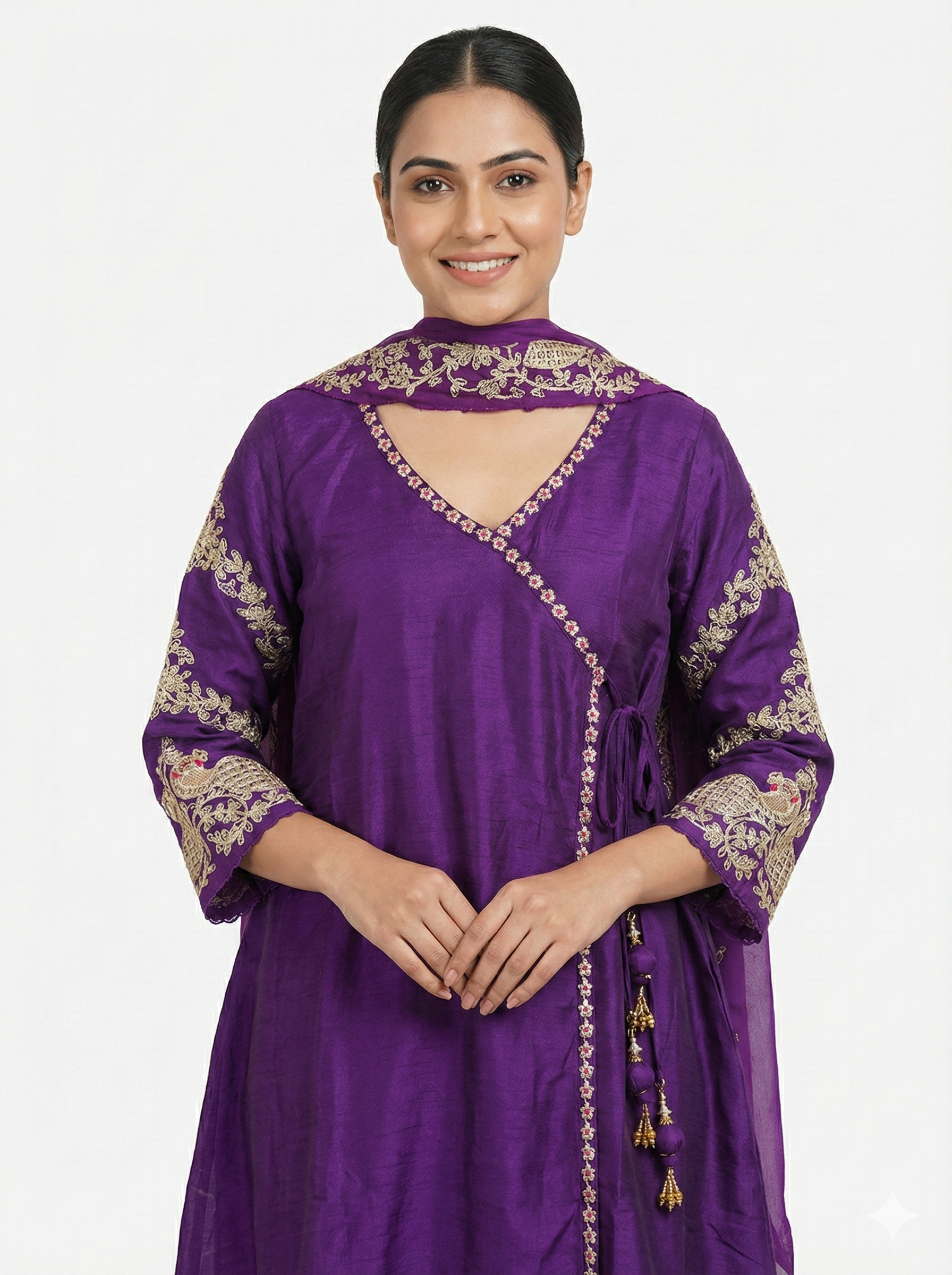 Royal Purple Embroidered Anarkali Style Suit with Dupatta