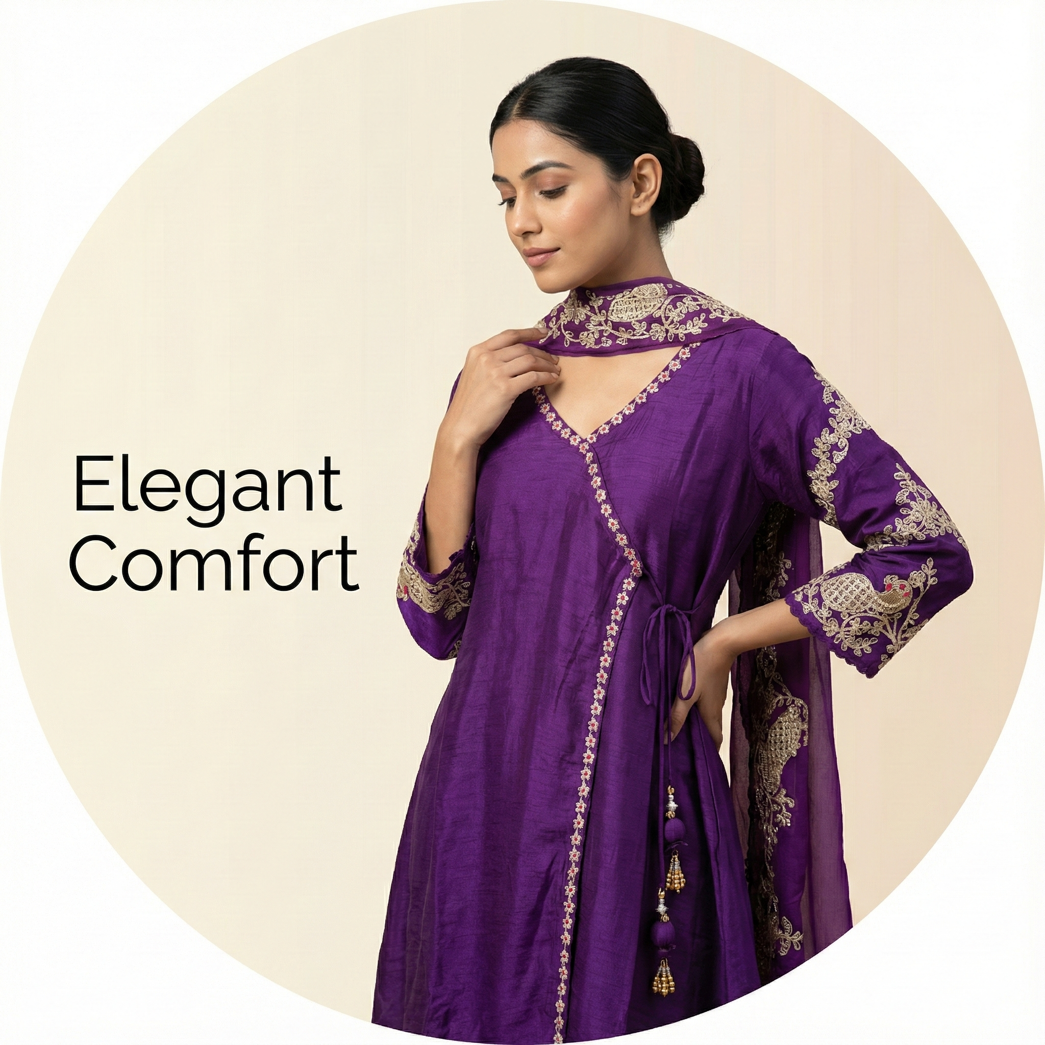 Royal Purple Embroidered Anarkali Style Suit with Dupatta