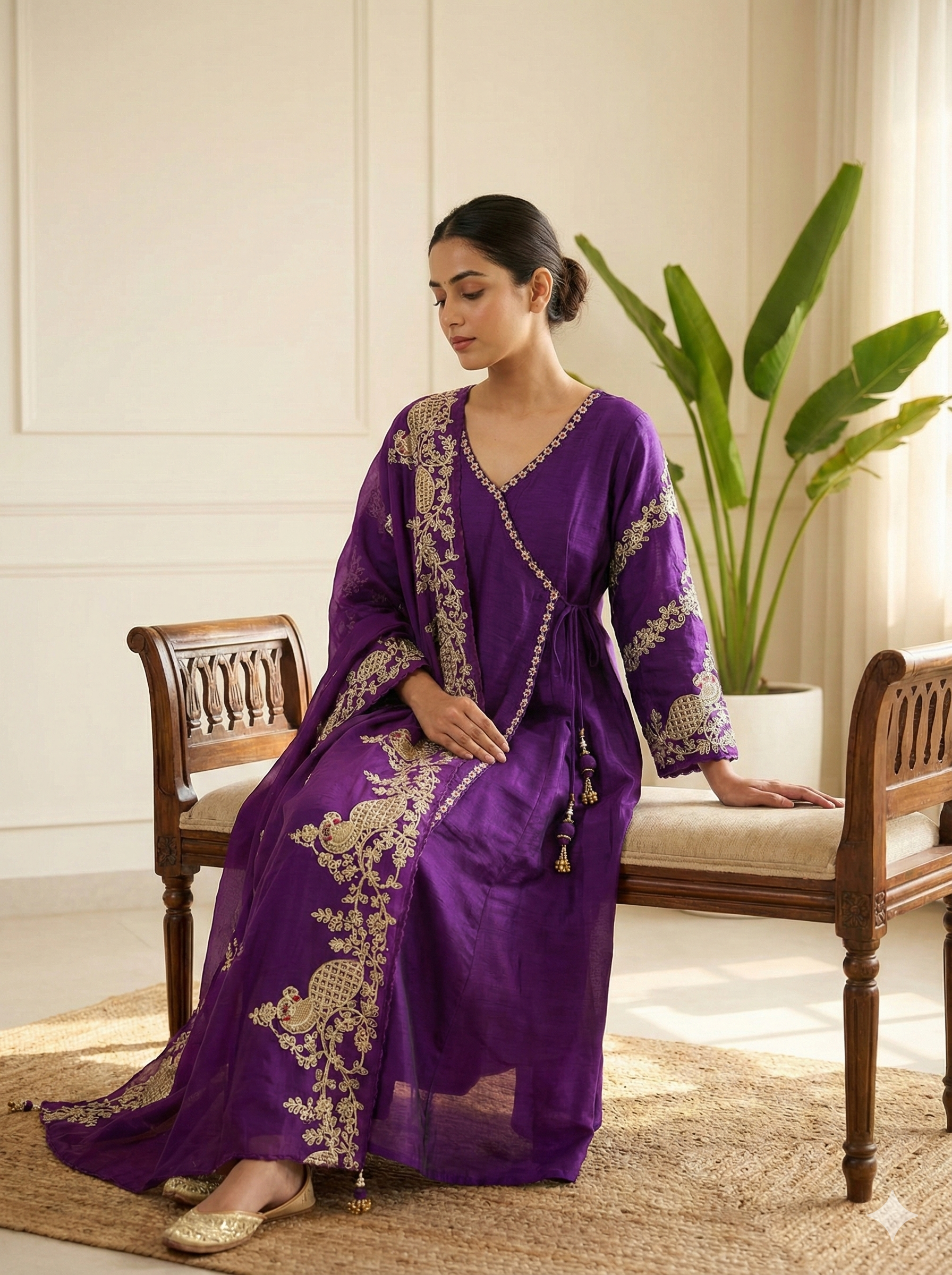 Royal Purple Embroidered Anarkali Style Suit with Dupatta