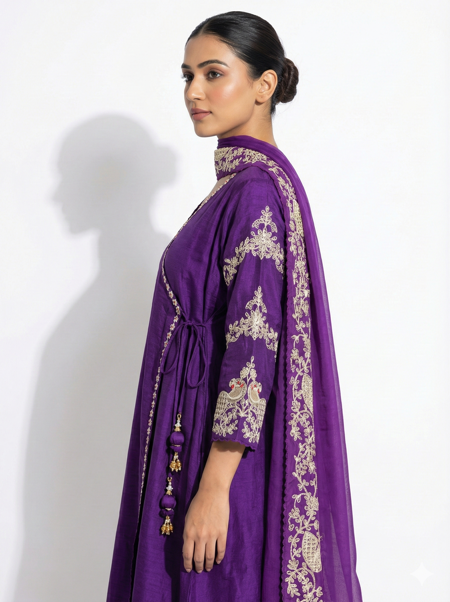 Royal Purple Embroidered Anarkali Style Suit with Dupatta