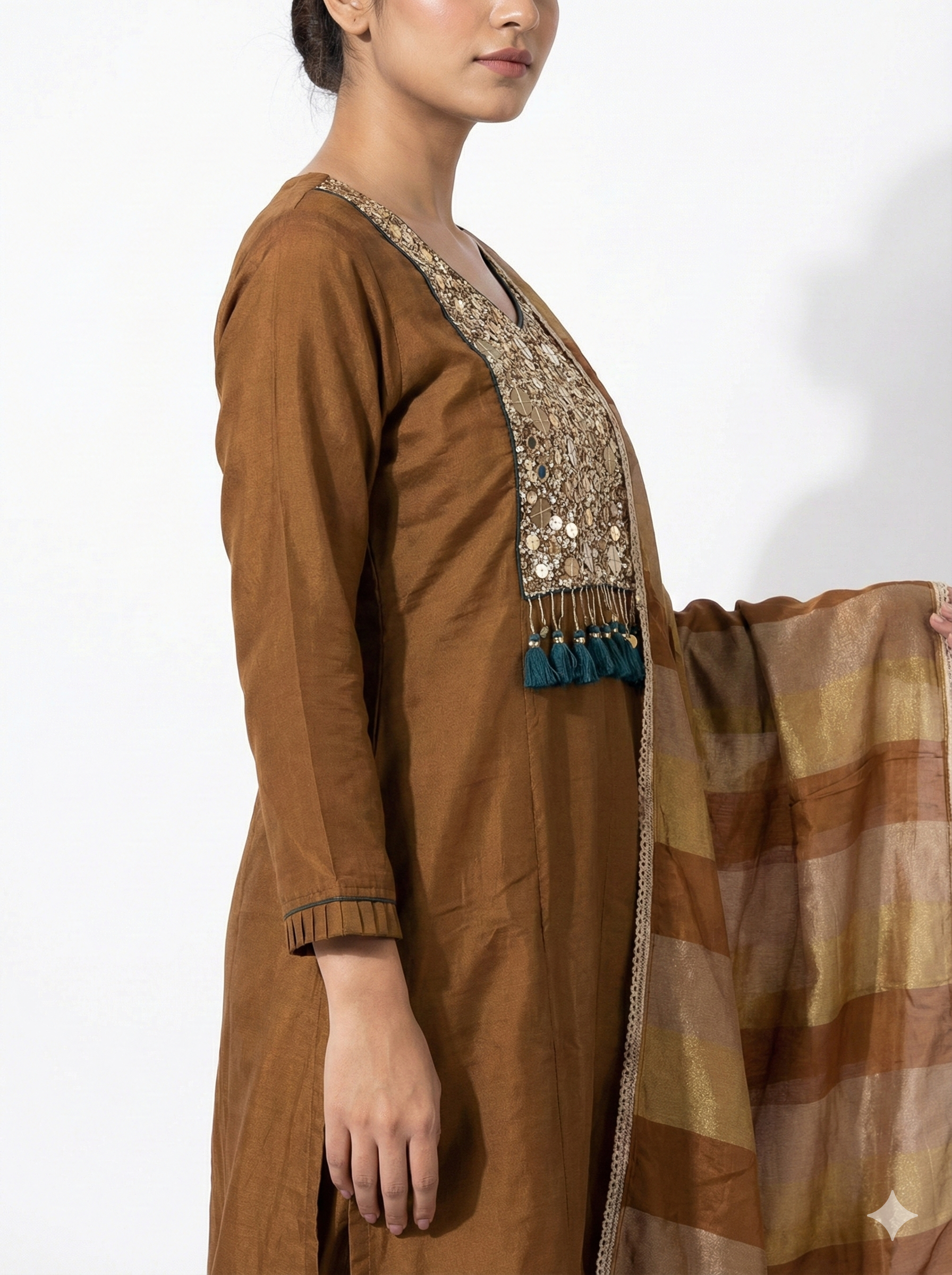Bronze Embroidered Ethnic Suit Set with Designer Dupatta