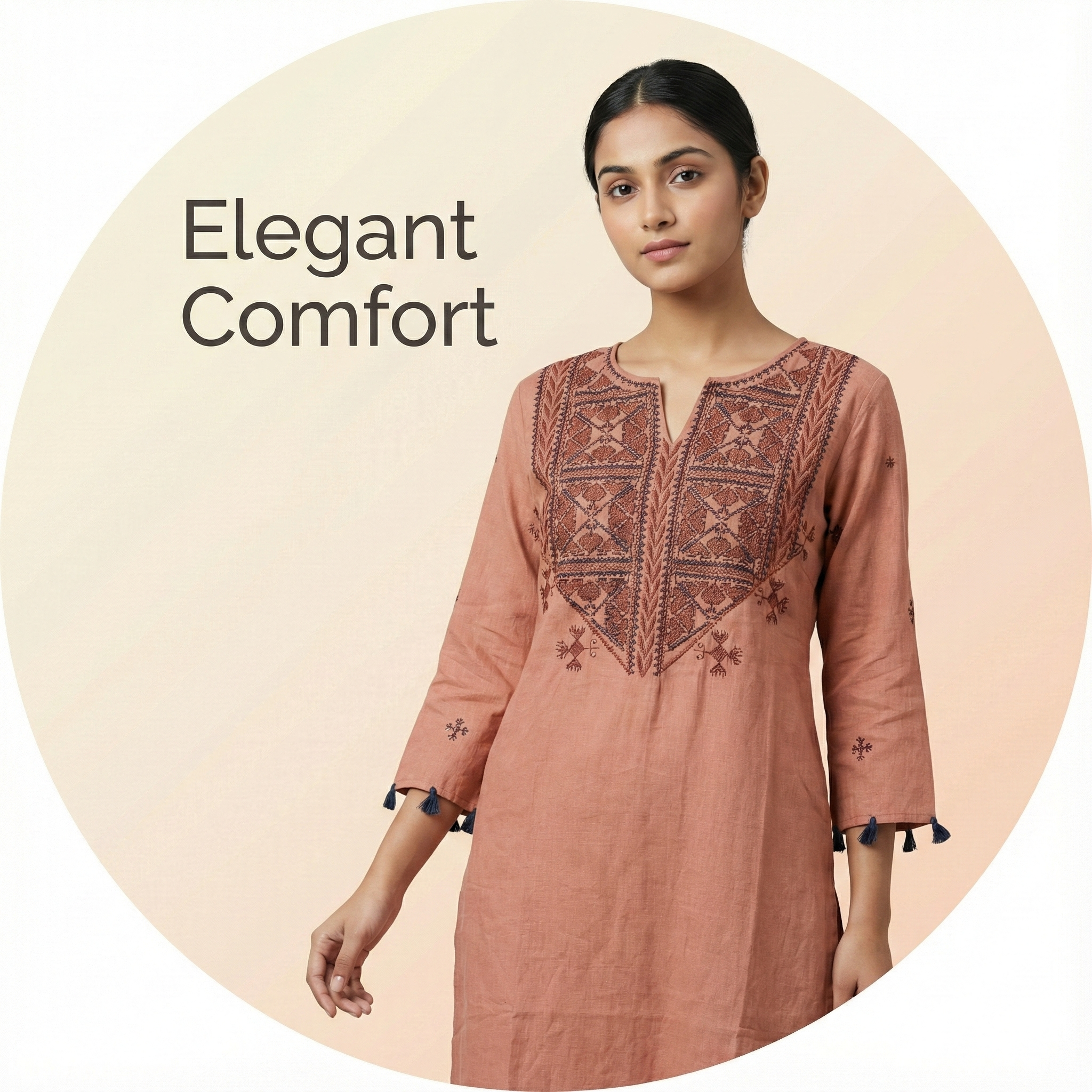 Peach Traditional Embroidered Kurta Pant Set
