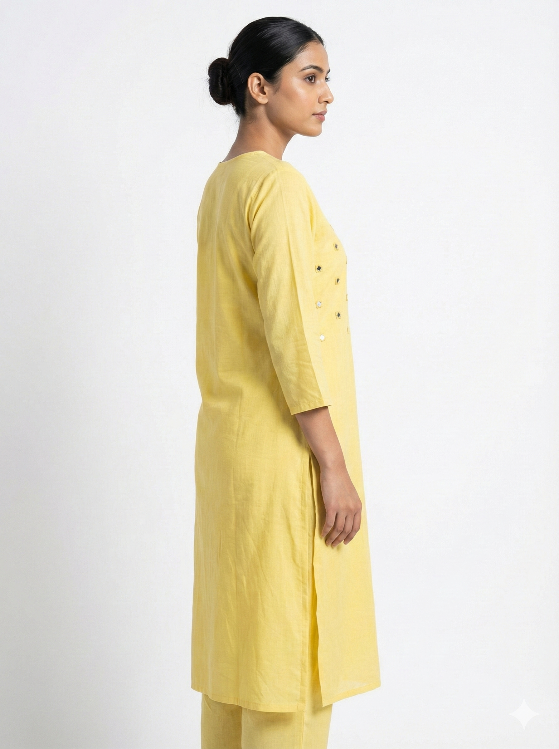 Soft Yellow Floral Embroidered Straight Kurta
