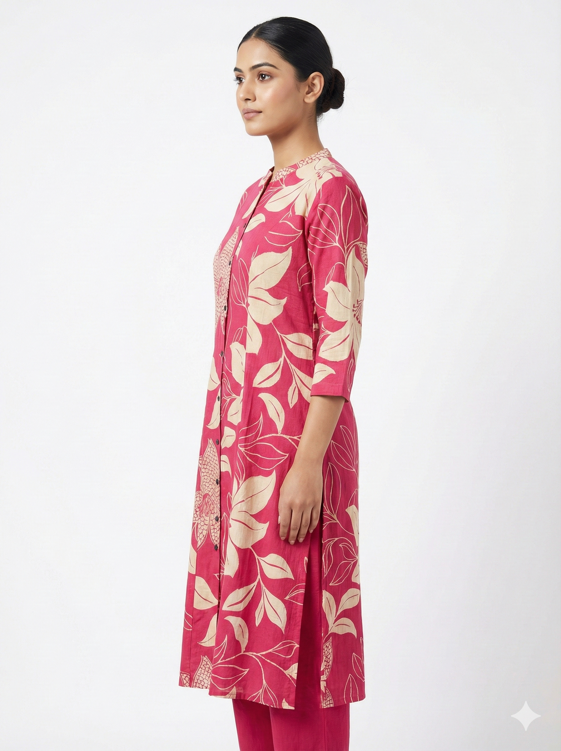 Pink Beige Botanical Print Kurta Pant Set