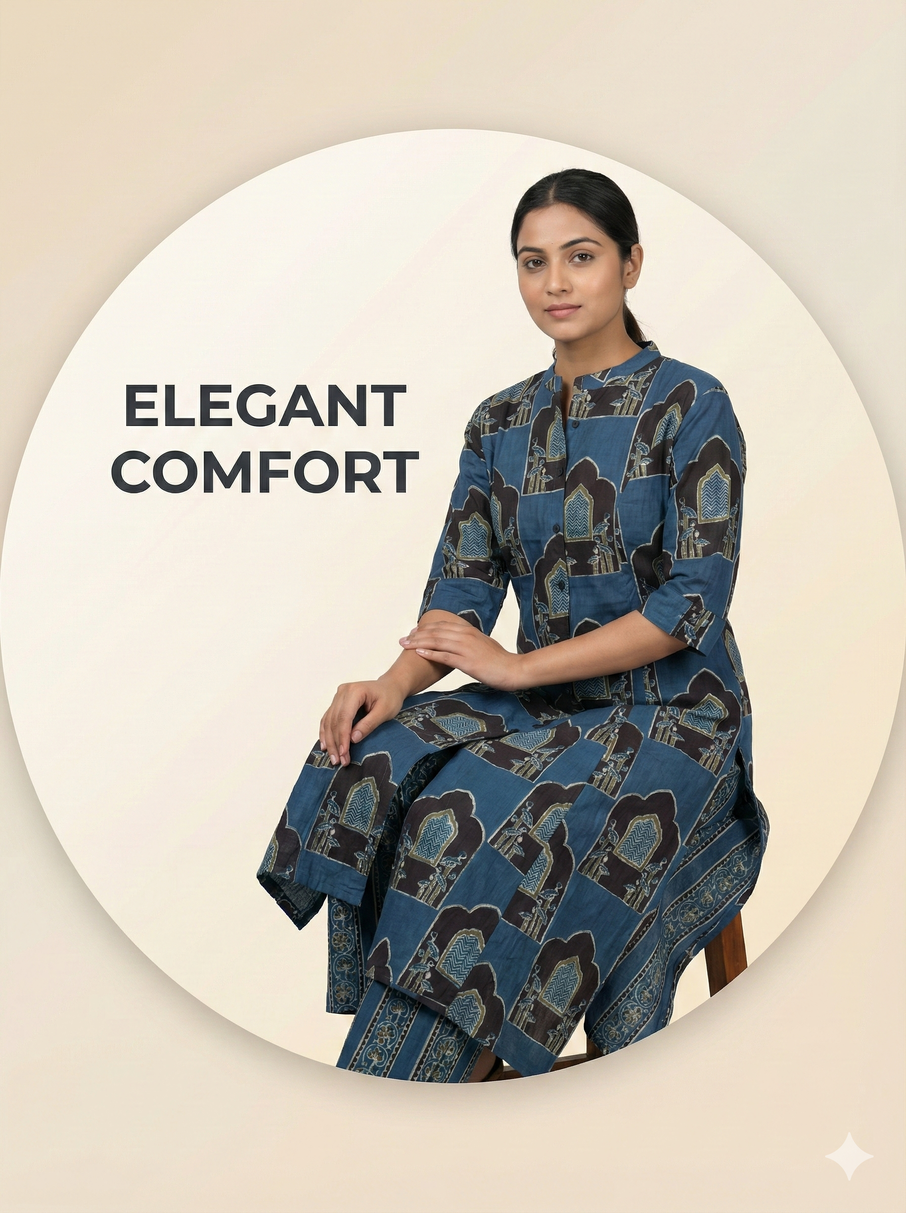 Blue Printed Kurta Set with Architectural Motif Design