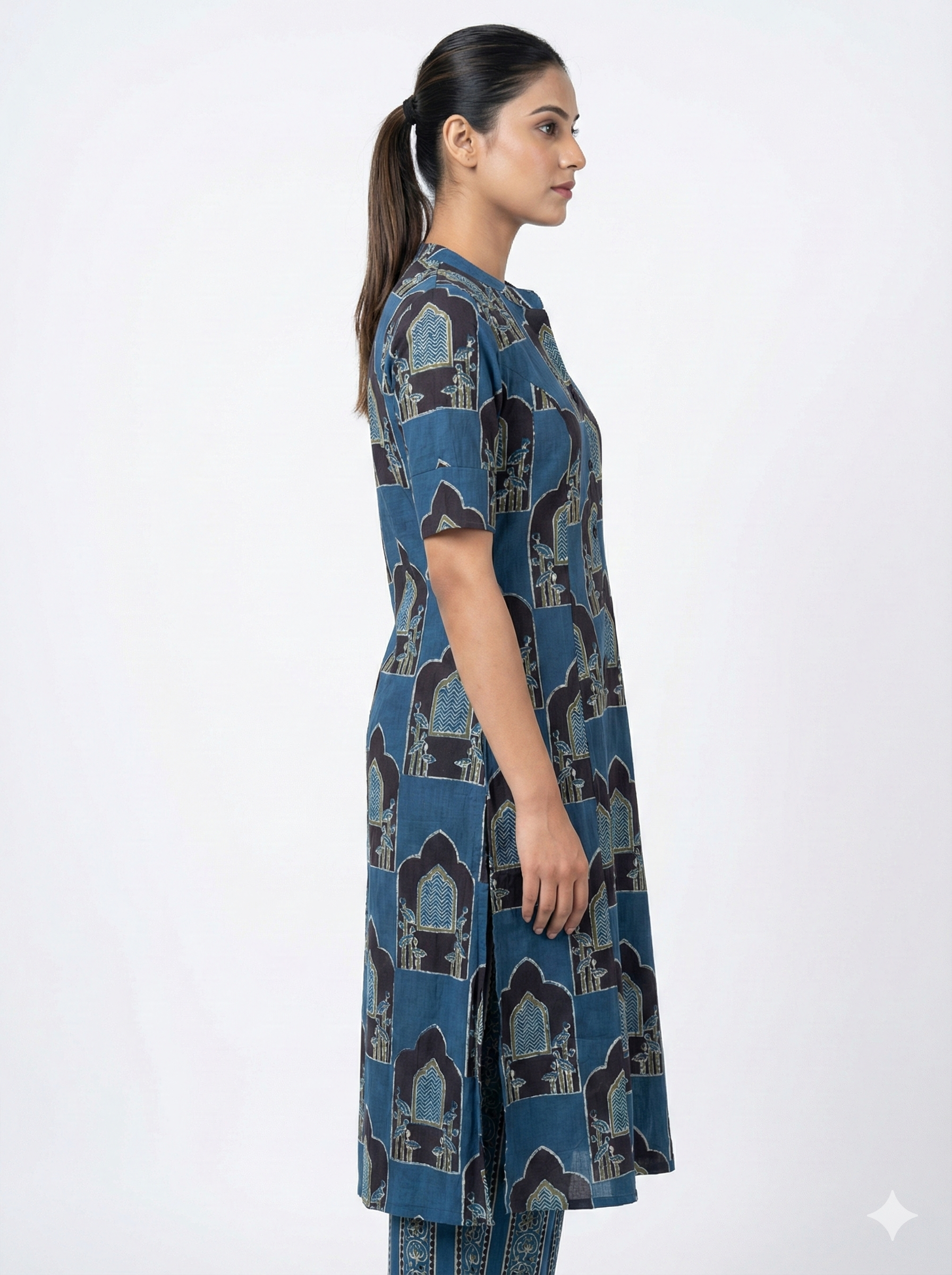 Blue Printed Kurta Set with Architectural Motif Design