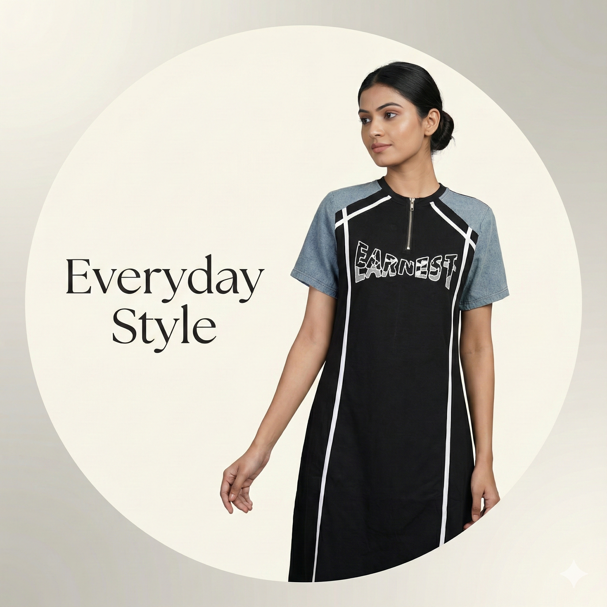 Black Sporty Casual Knee Length Dress for Women