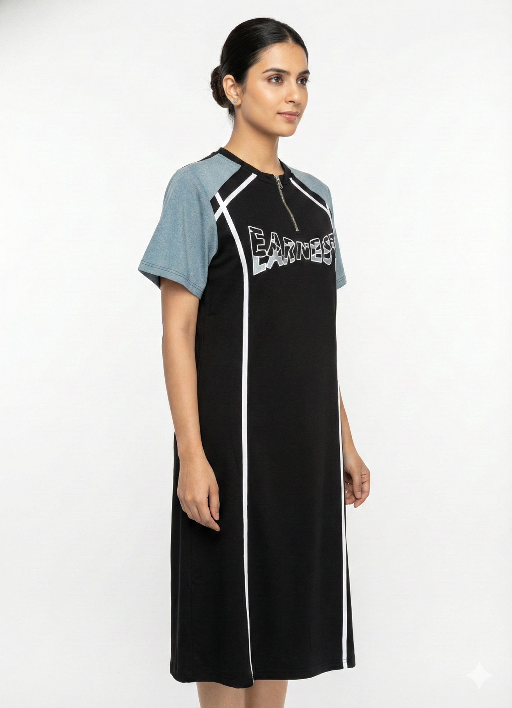 Black Sporty Casual Knee Length Dress for Women