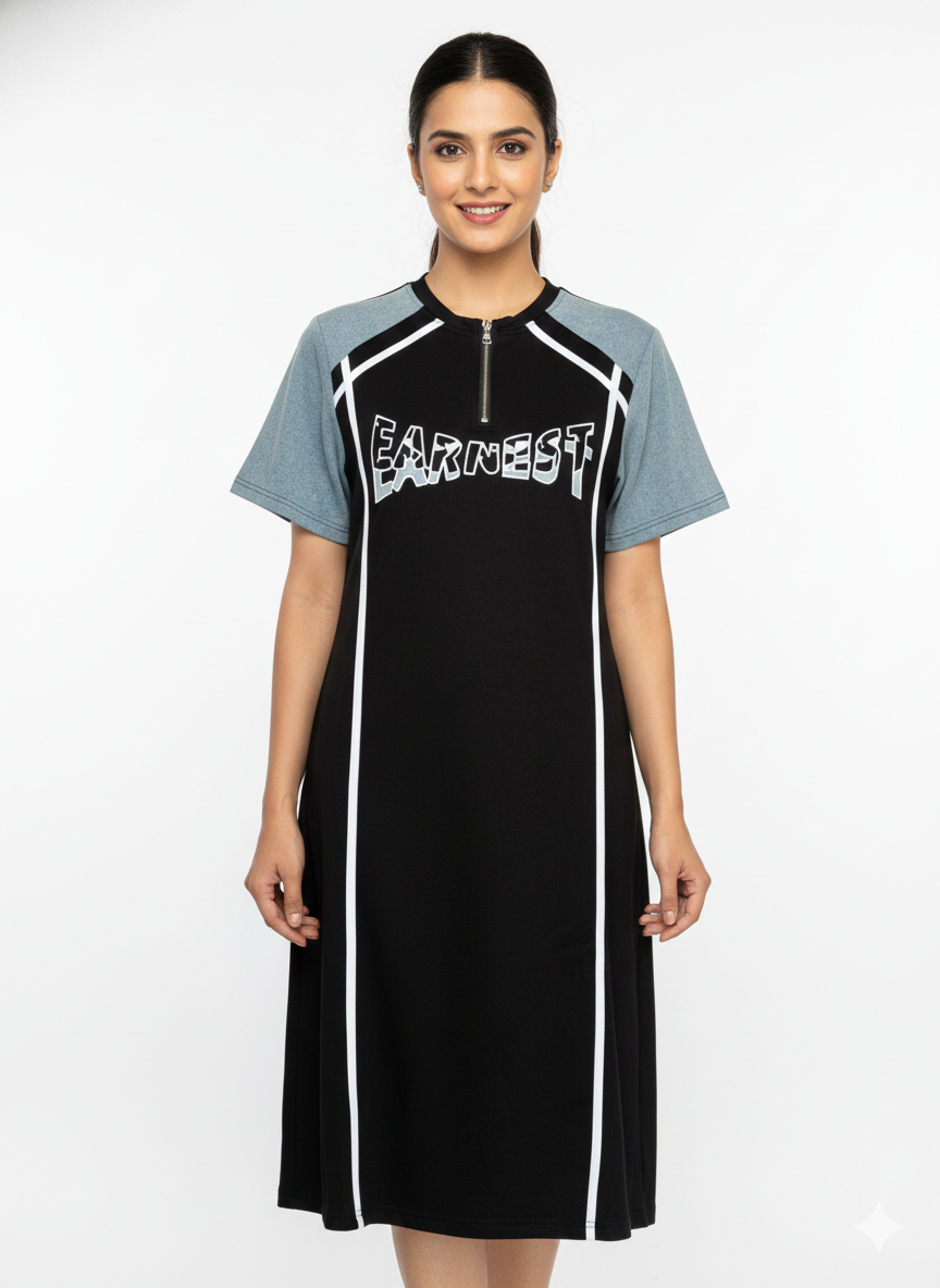 Black Sporty Casual Knee Length Dress for Women