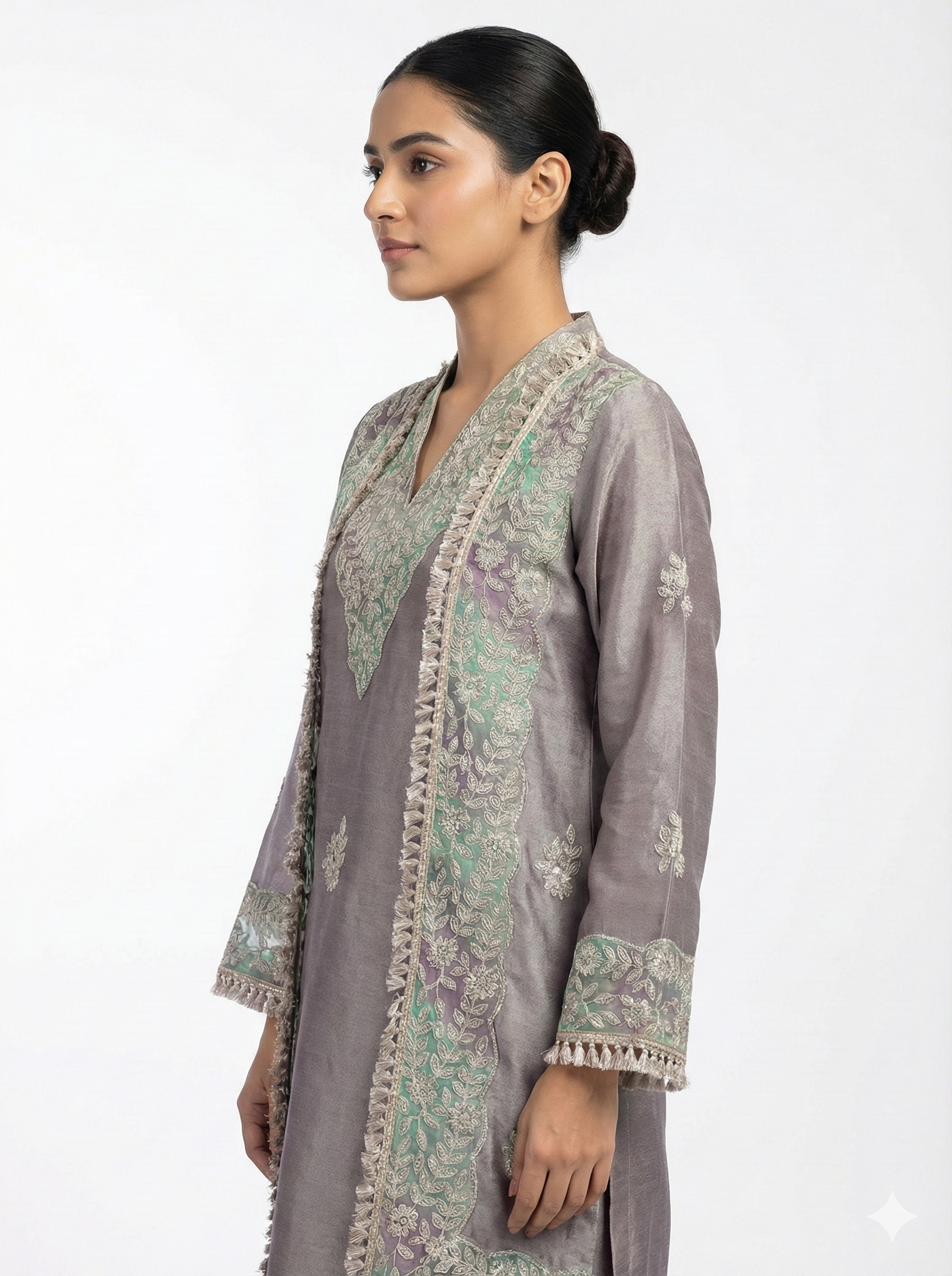 Peach Chanderi Embroidered Suit Set with Designer Dupatta
