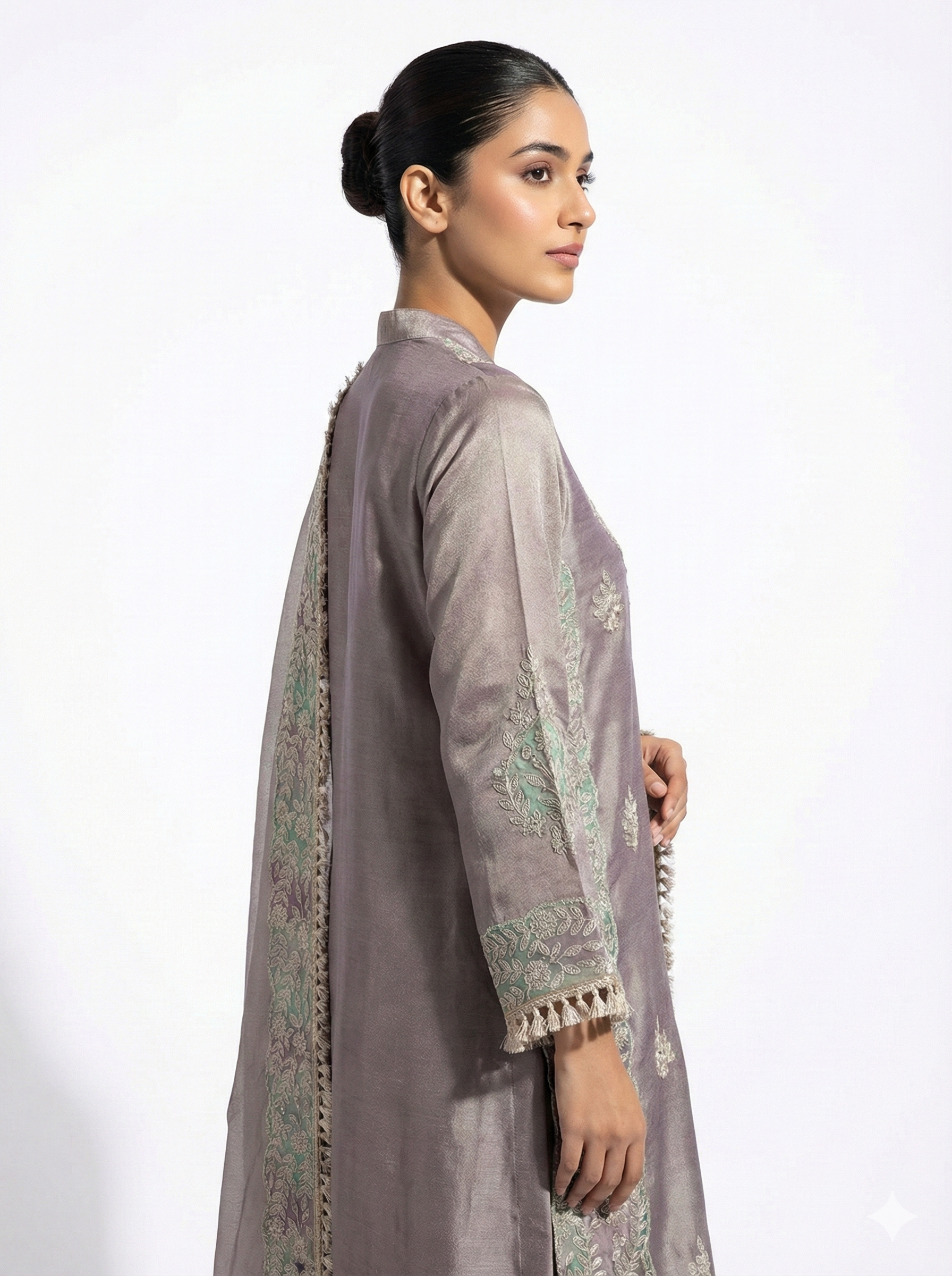 Peach Chanderi Embroidered Suit Set with Designer Dupatta