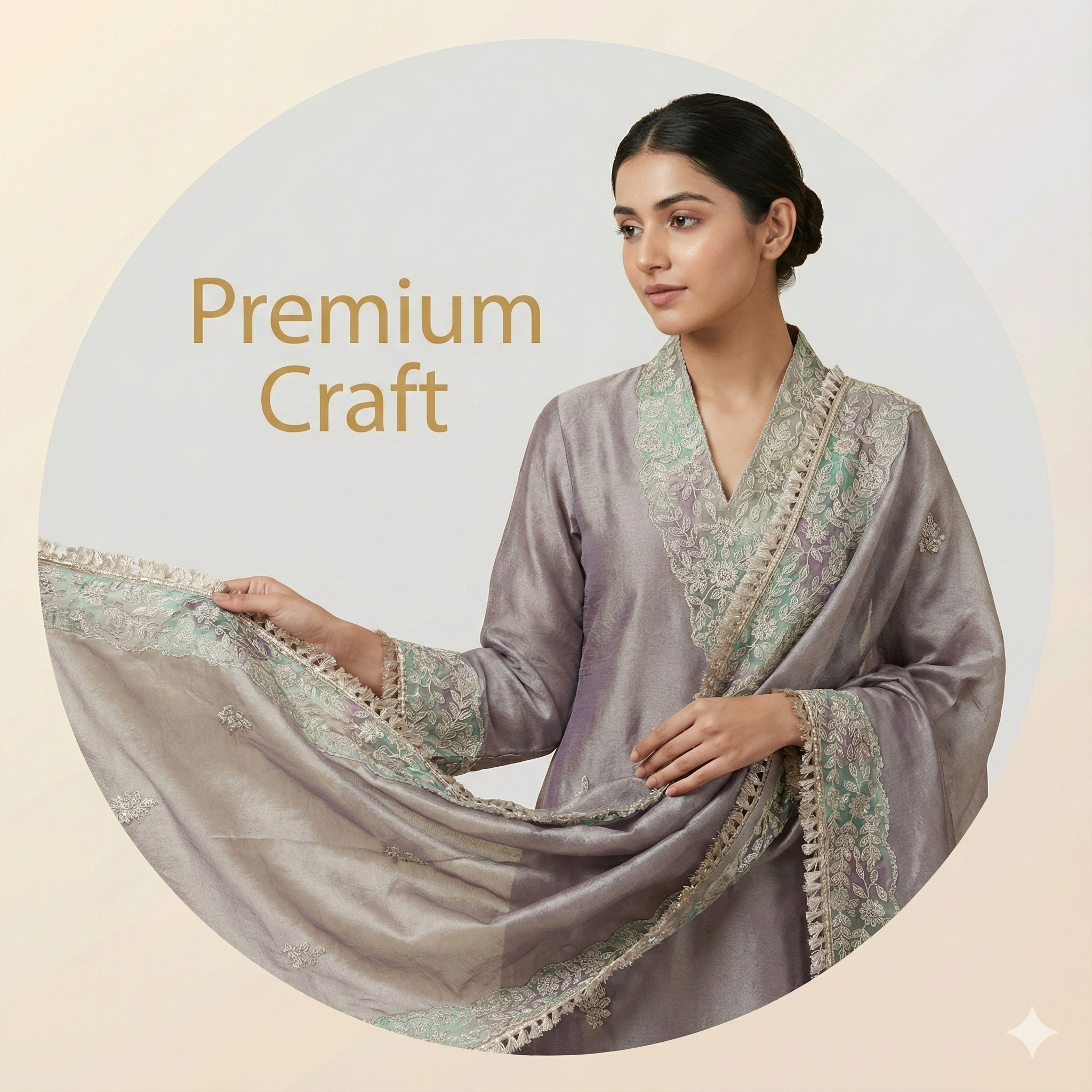 Peach Chanderi Embroidered Suit Set with Designer Dupatta