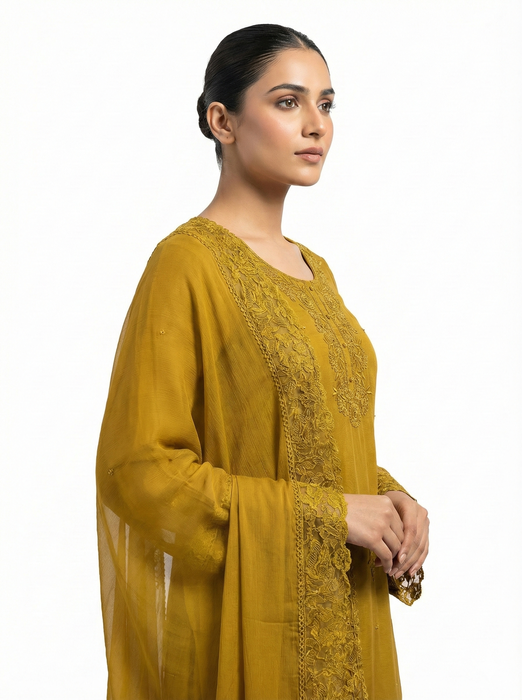 Mustard Embroidered Kurta Set with Dupatta