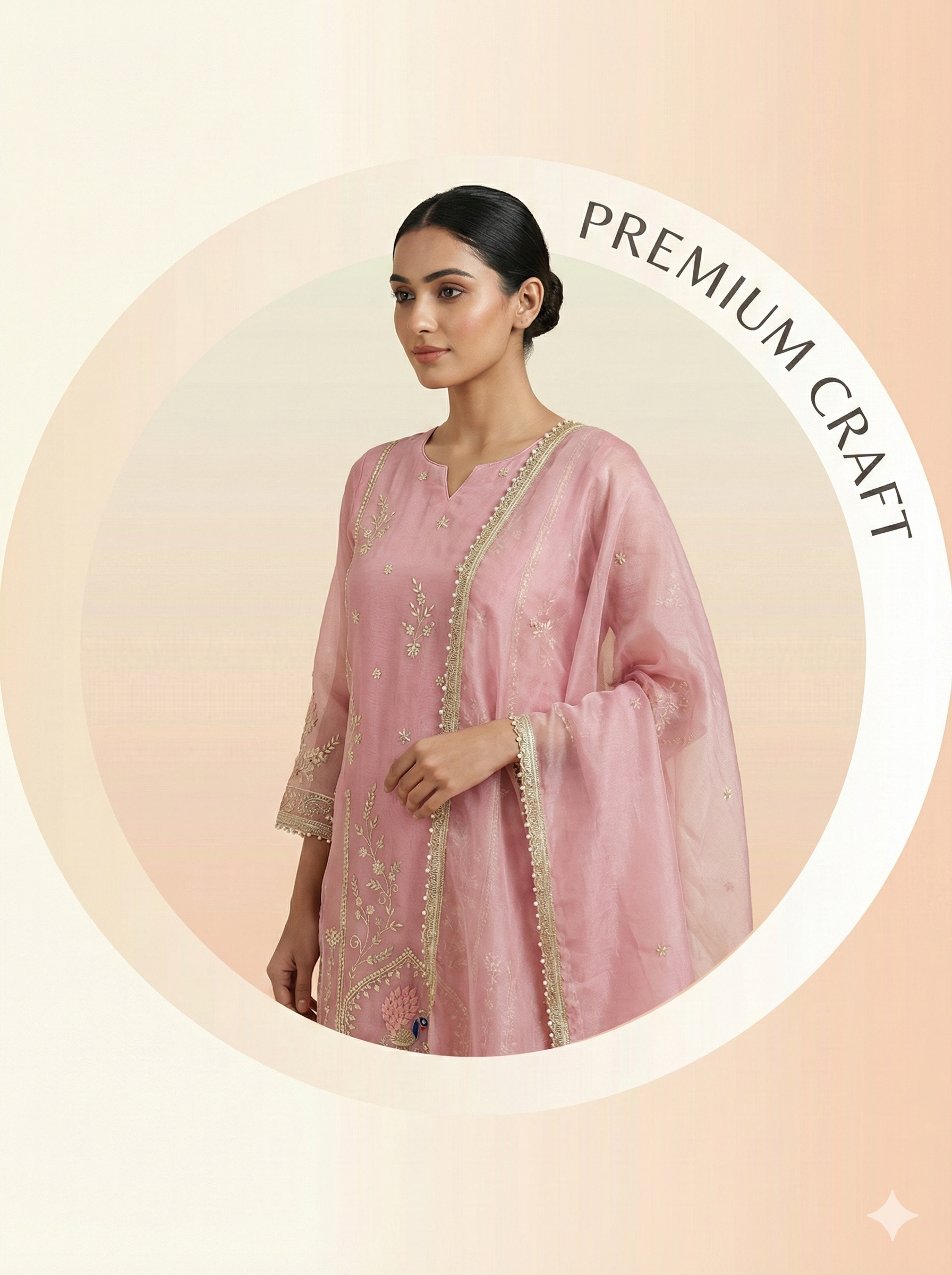Blush Pink Embroidered Ethnic Suit Set with Dupatta