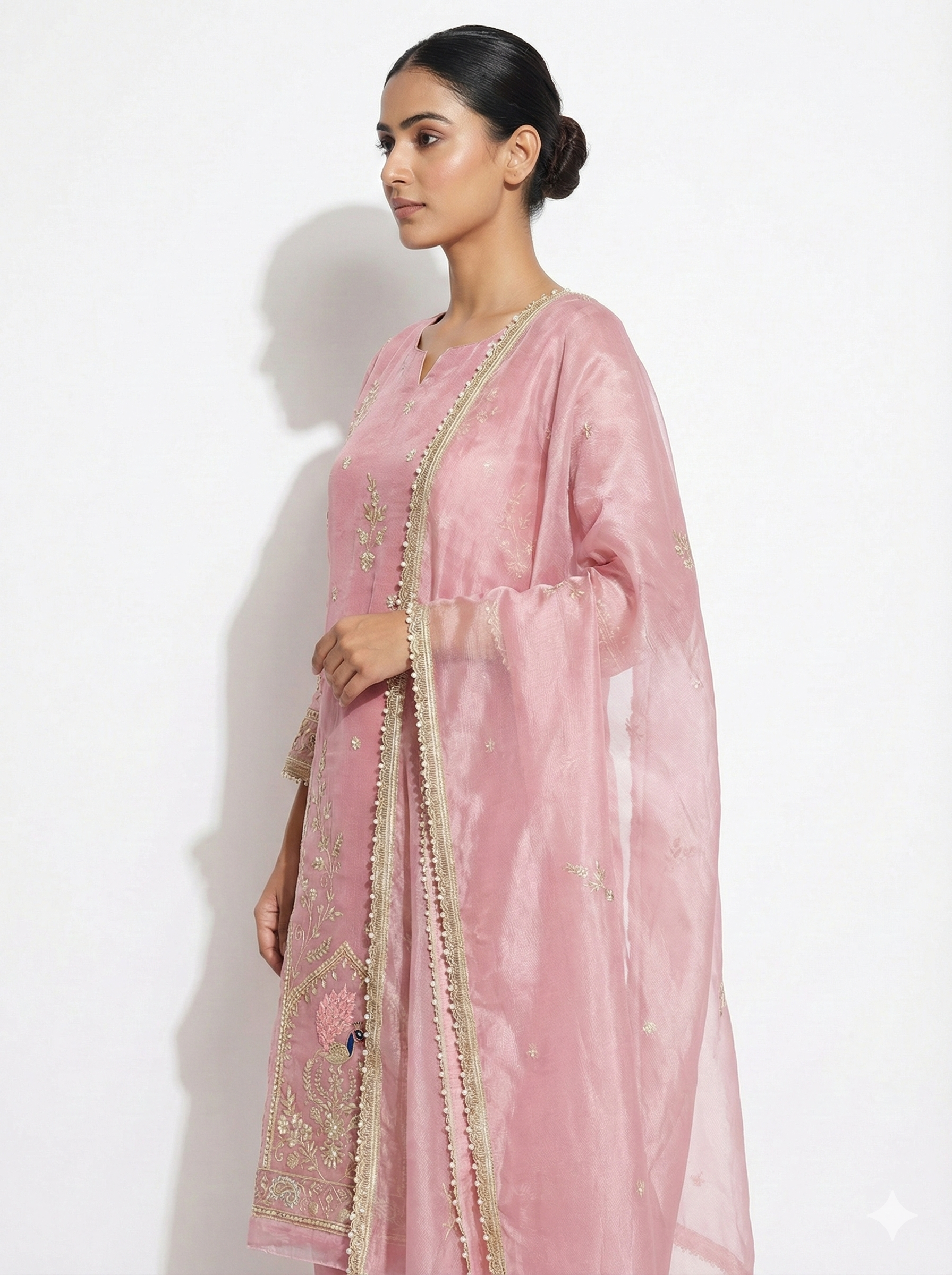 Blush Pink Embroidered Ethnic Suit Set with Dupatta