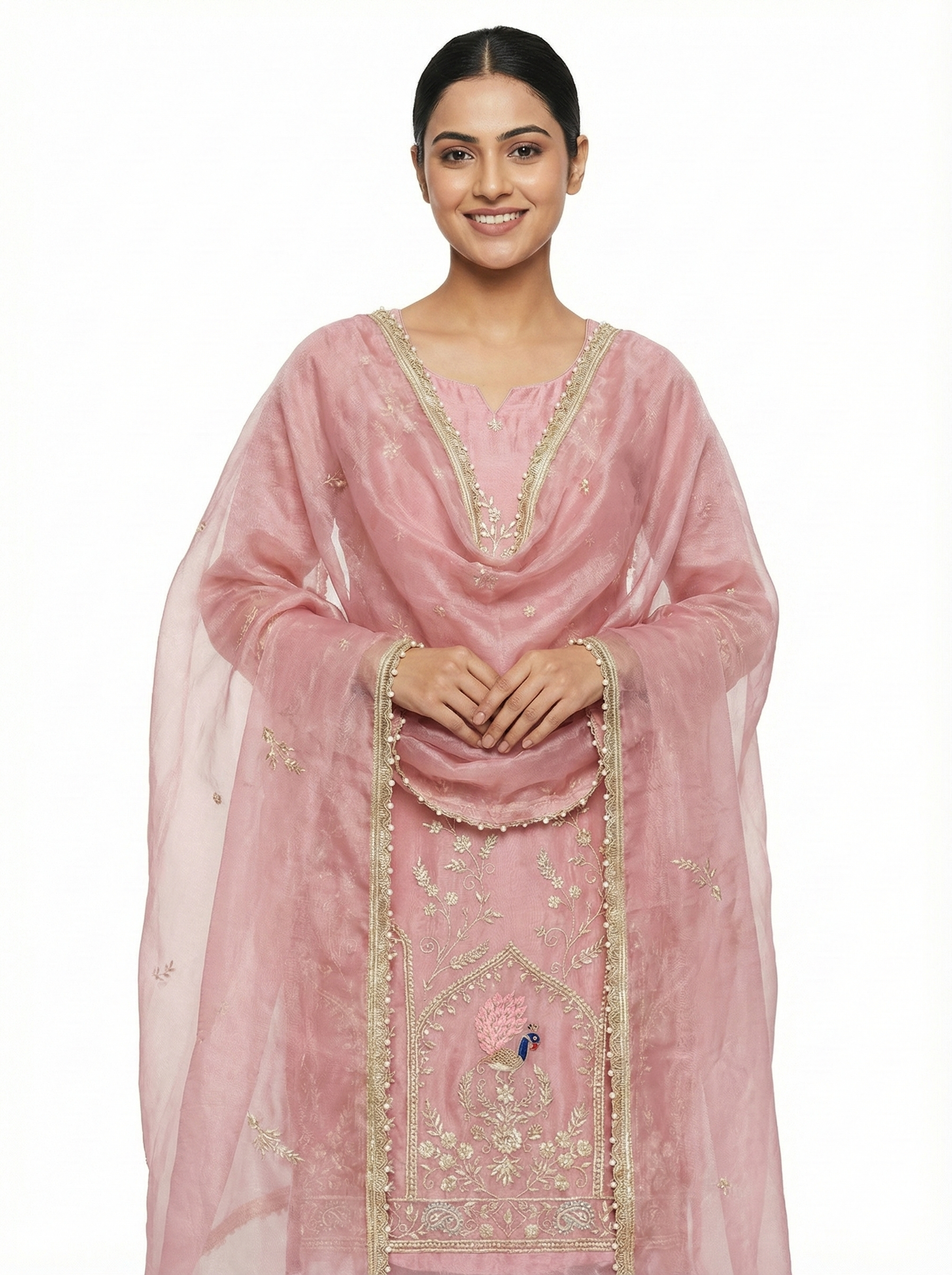 Blush Pink Embroidered Ethnic Suit Set with Dupatta