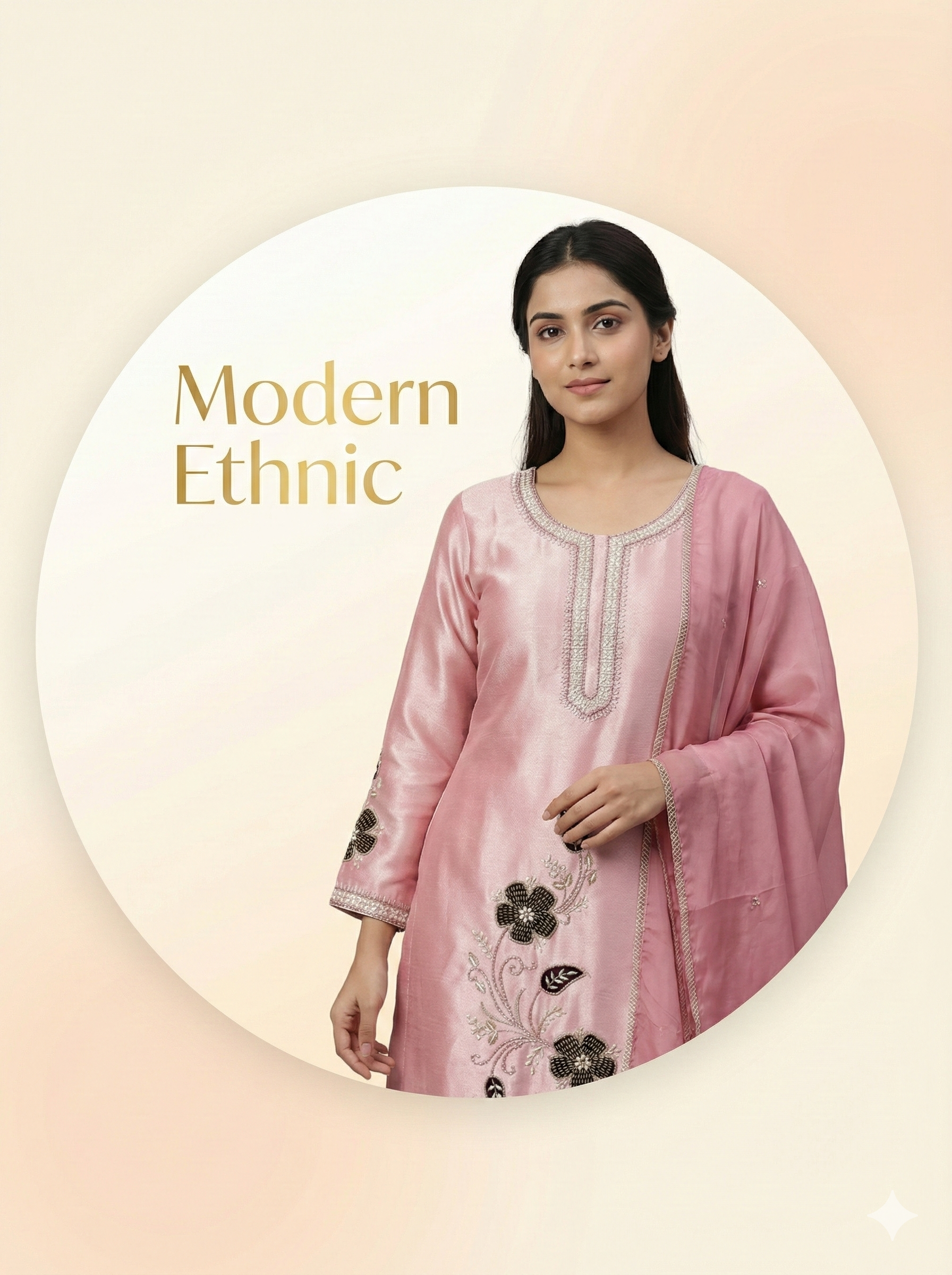 Rose Pink Floral Embroidered Suit Set with Dupatta