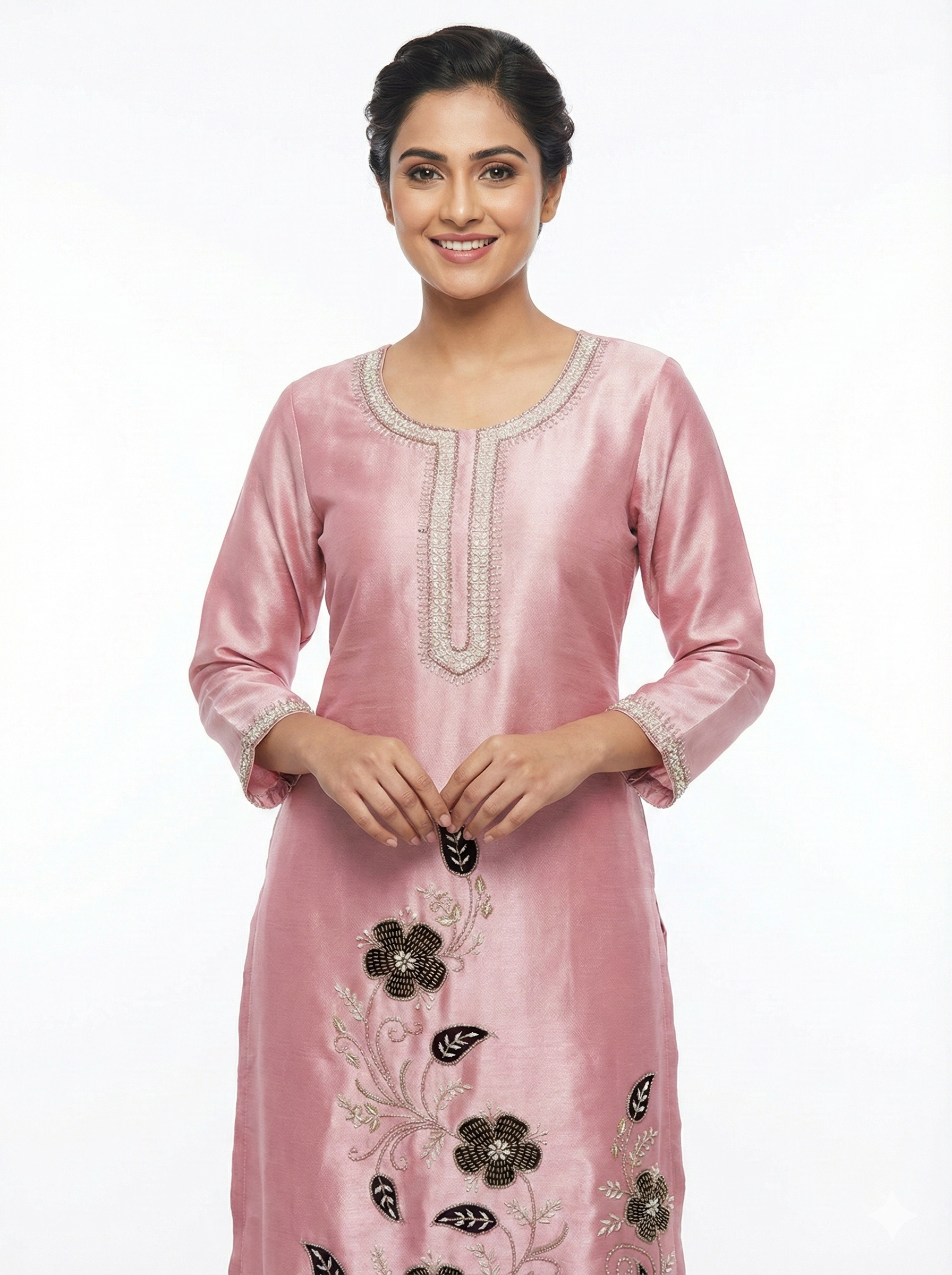 Rose Pink Floral Embroidered Suit Set with Dupatta