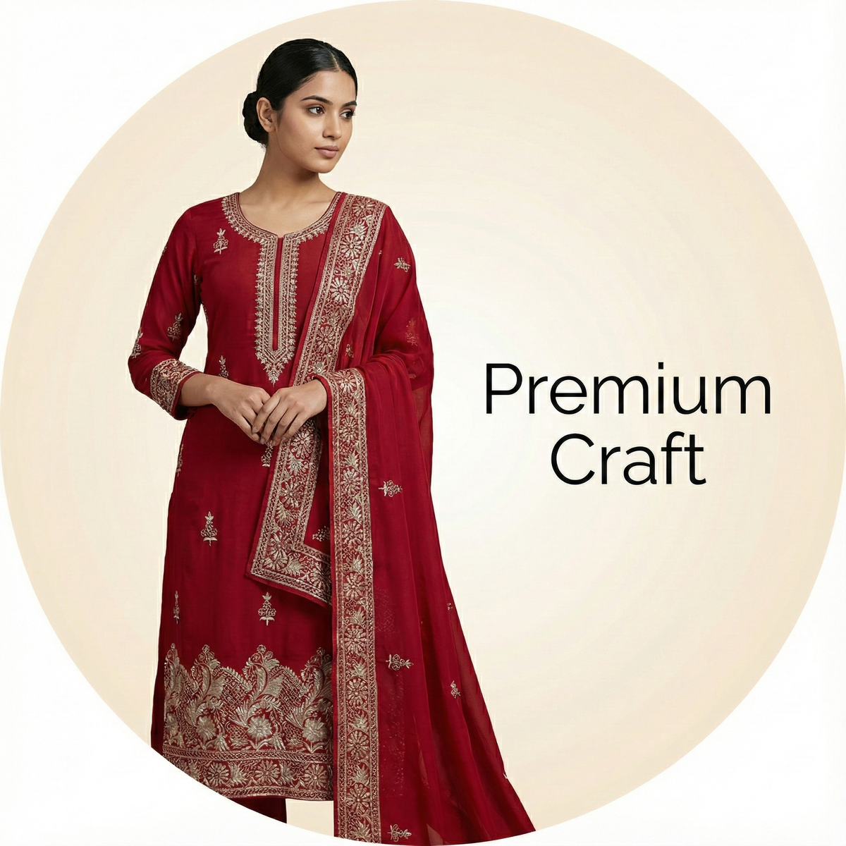 Rust Burnt Orange Chanderi Kota Silk Suit Set