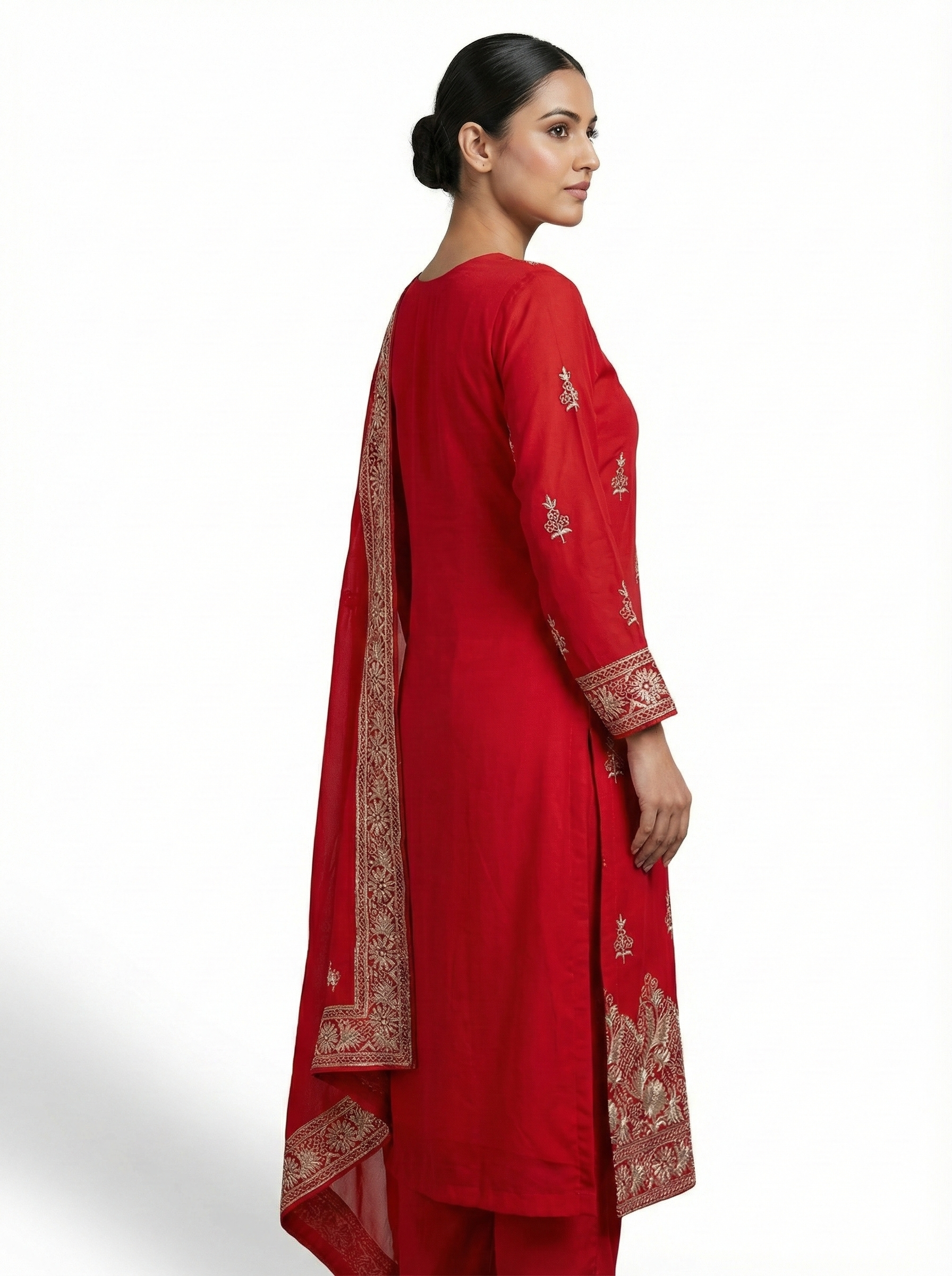 Rust Burnt Orange Chanderi Kota Silk Suit Set