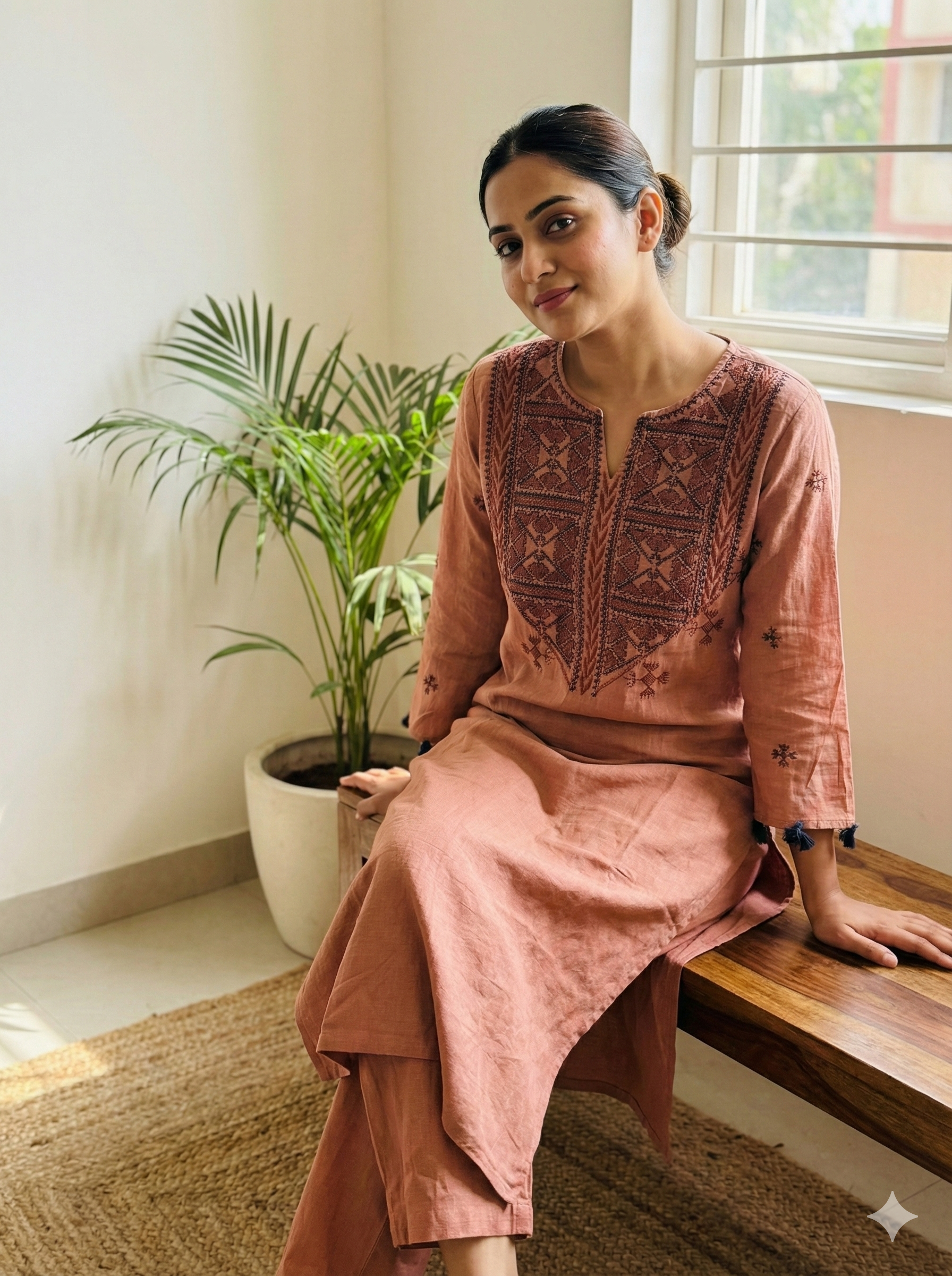 Peach Traditional Embroidered Kurta Pant Set