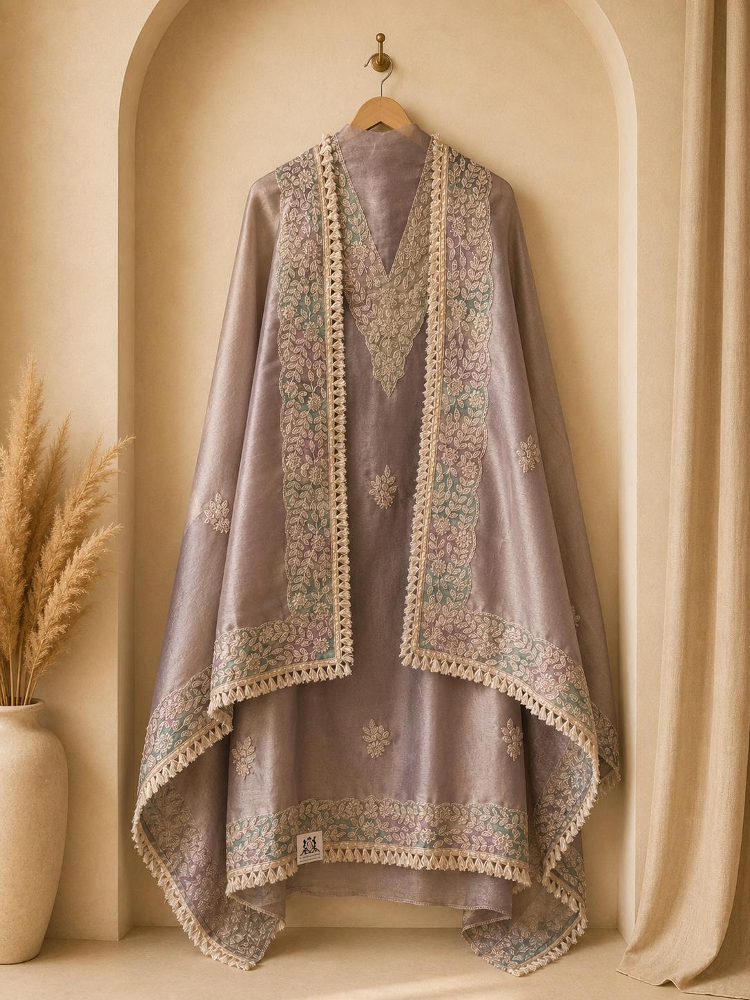 Luxurious unstitched gray suit with designed for discerning celebrations