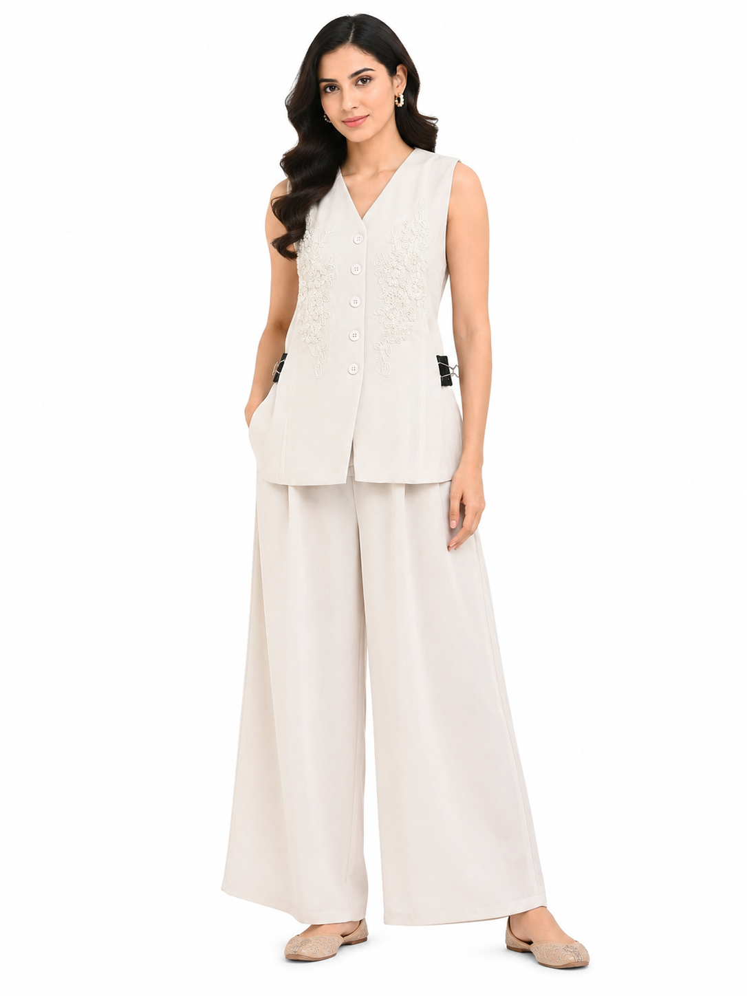 Elegant Ivory Embroidered Co-Ord Set for Women