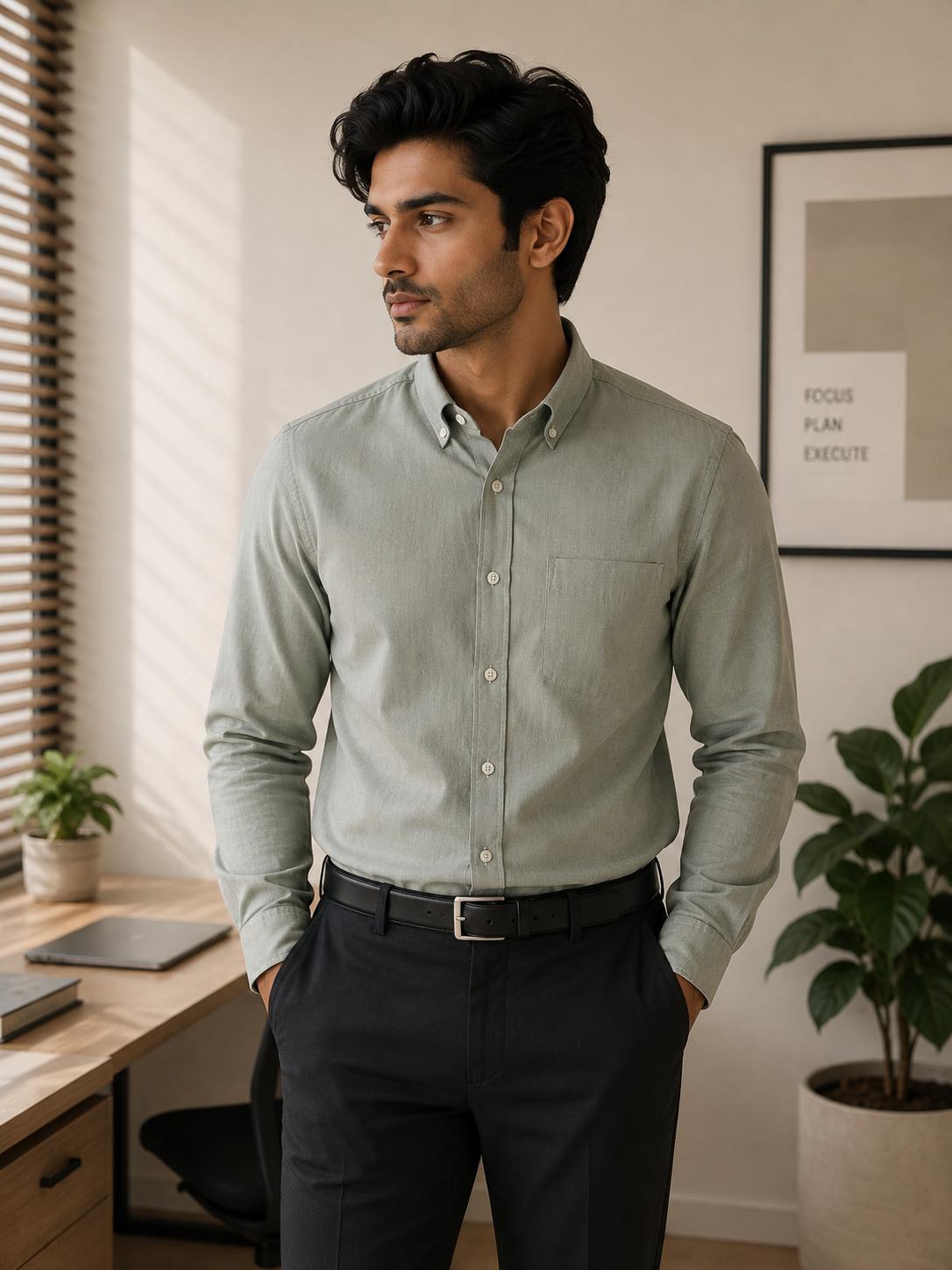 Sage Green Oxford Button-Down Formal Shirt