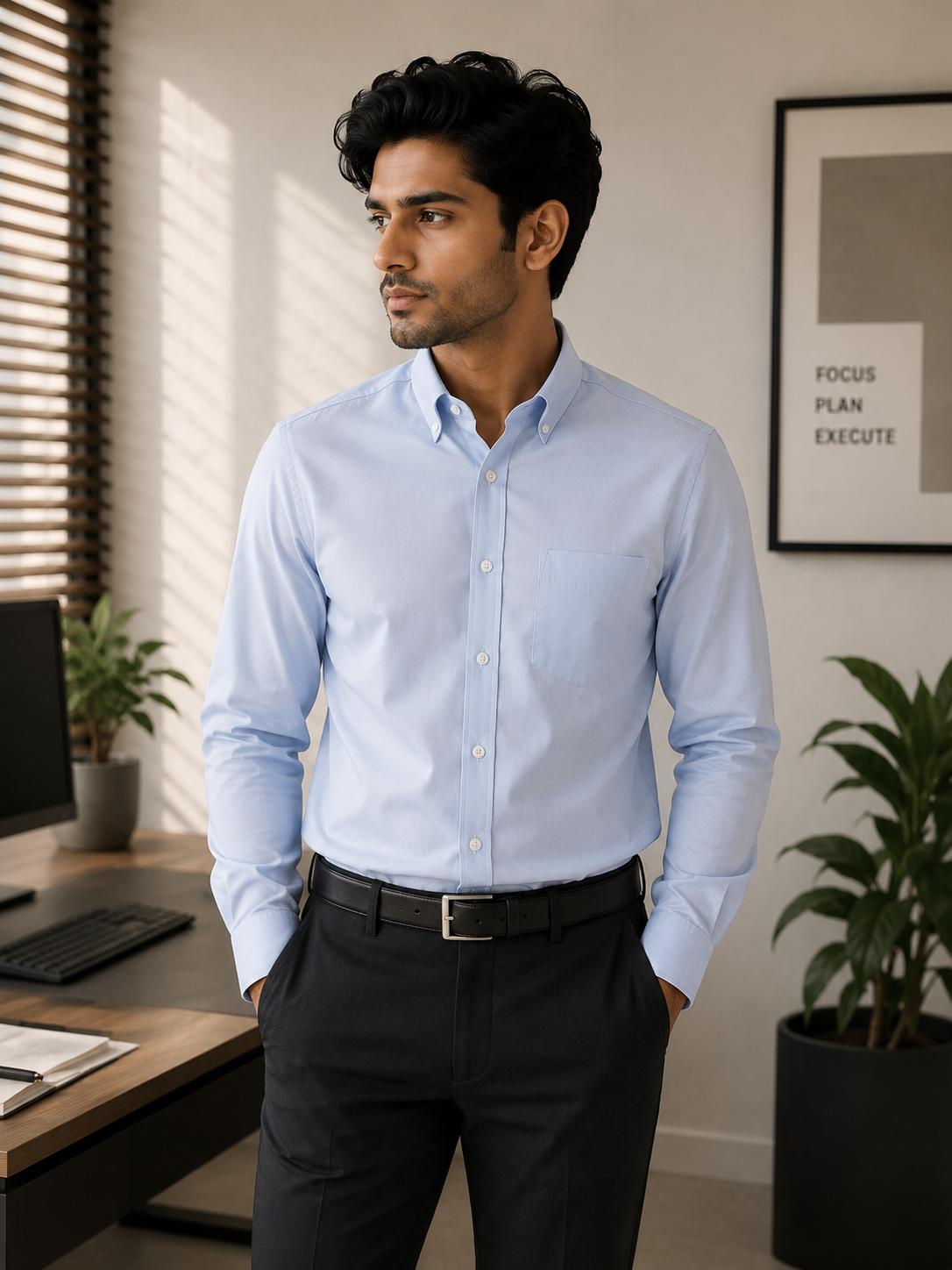 Light Grey Oxford Button-Down Formal Shirt