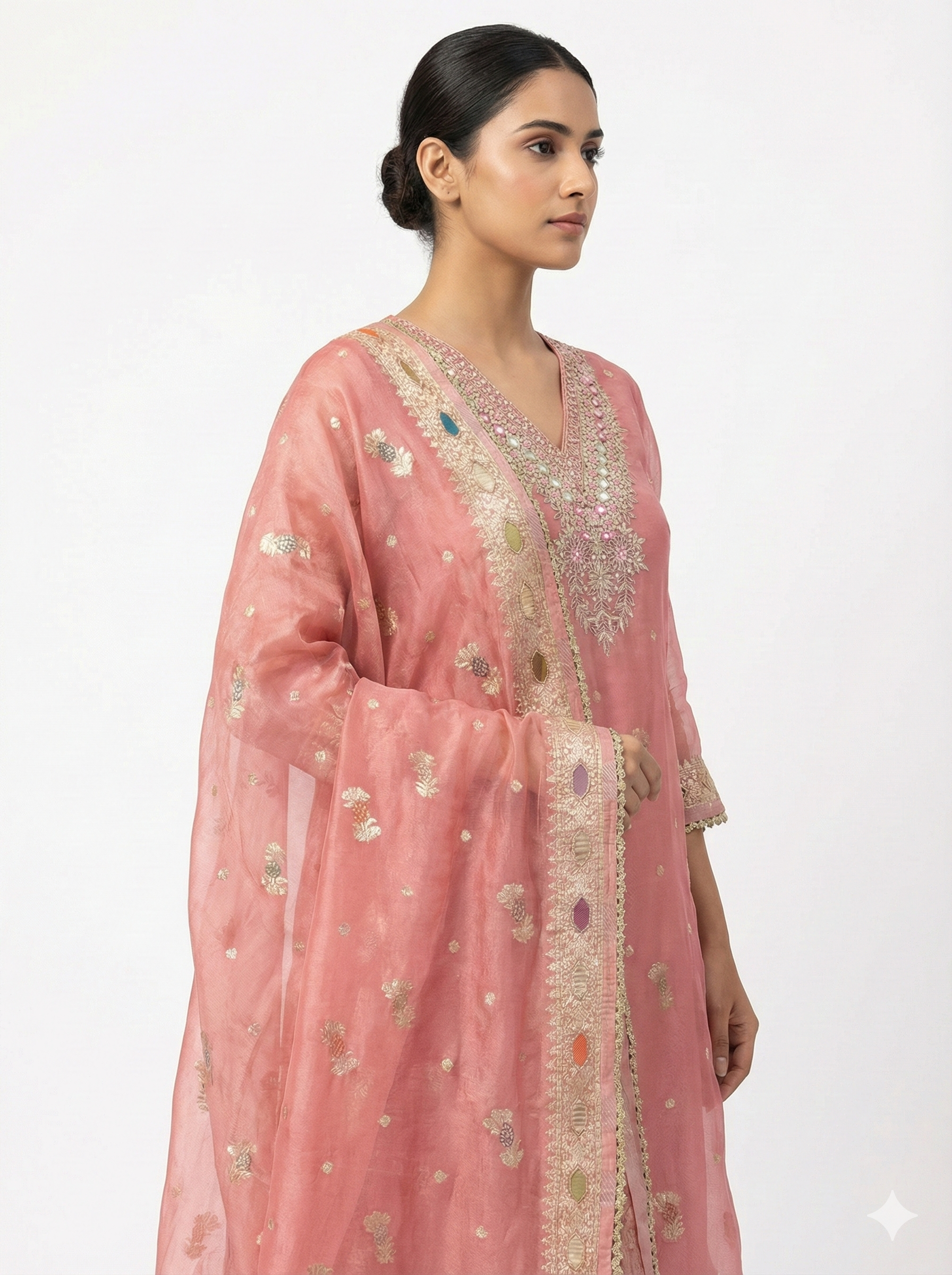 Blush Pink Embroidered Kurta Pant Dupatta Set for Women