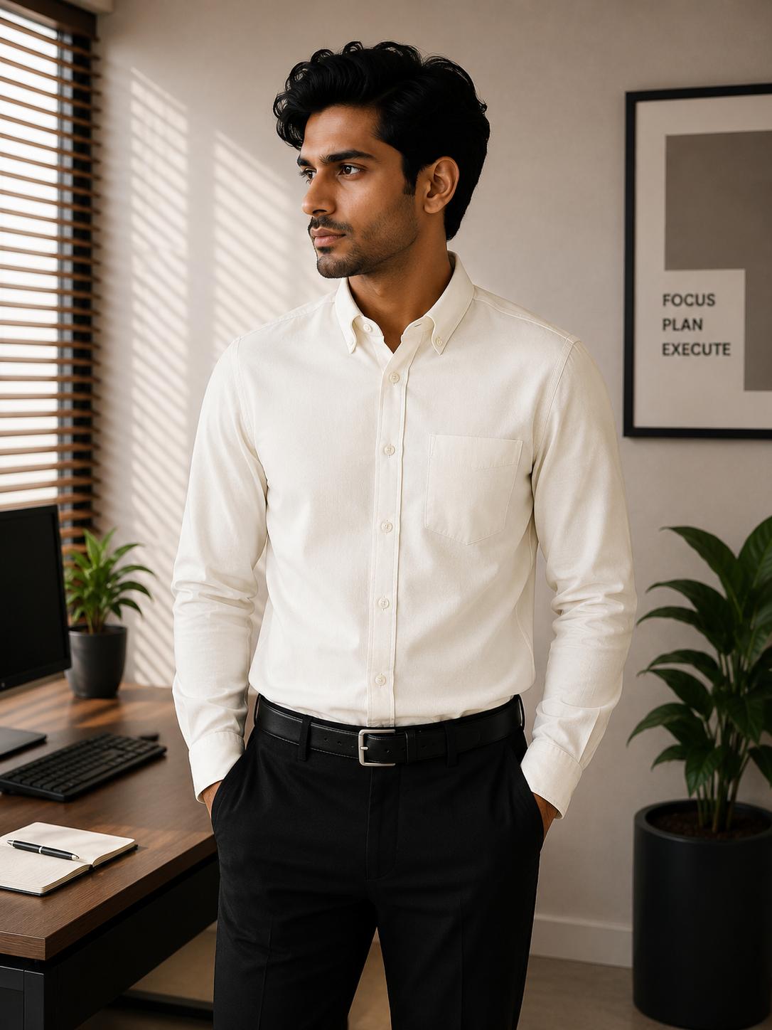 Grey Melange Linen-Blend Formal Shirt