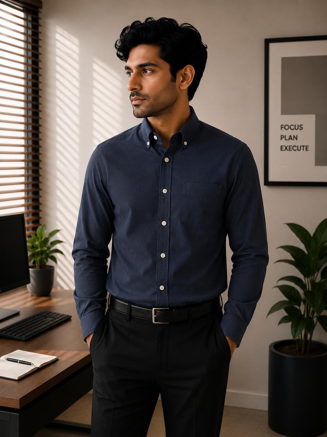 Taupe Brown Linen-Blend Formal Shirt