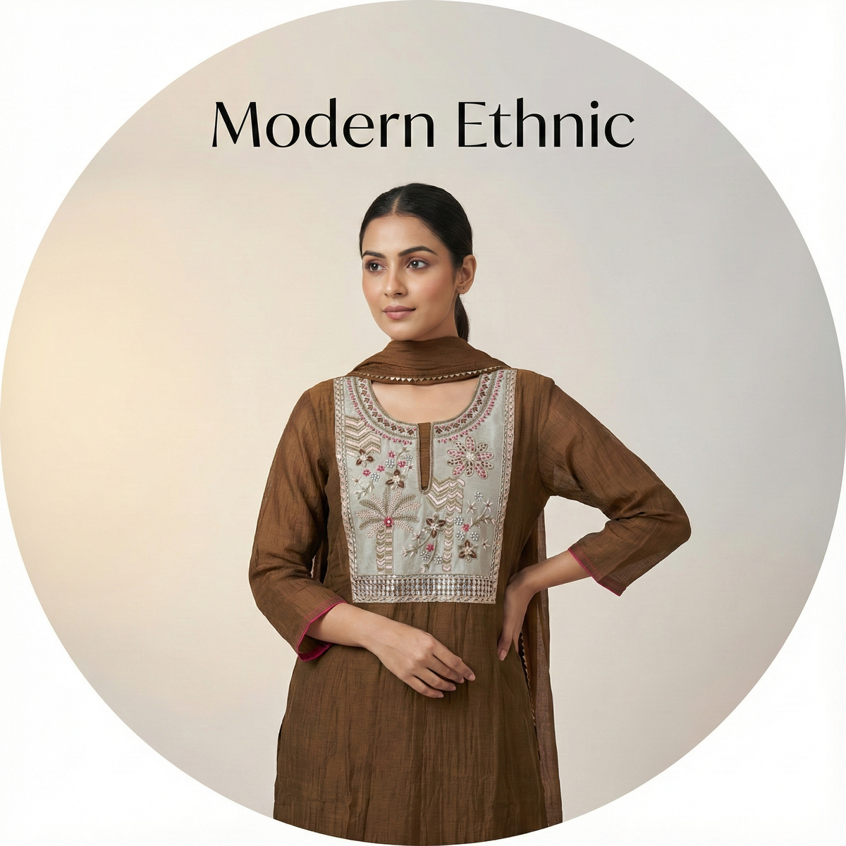 Linen Cotton Kurta with Diamond Motif Embroidery