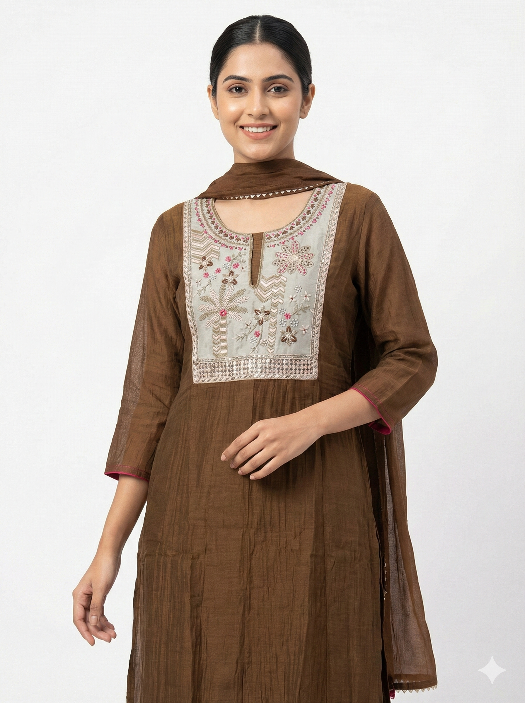 Linen Cotton Kurta with Diamond Motif Embroidery