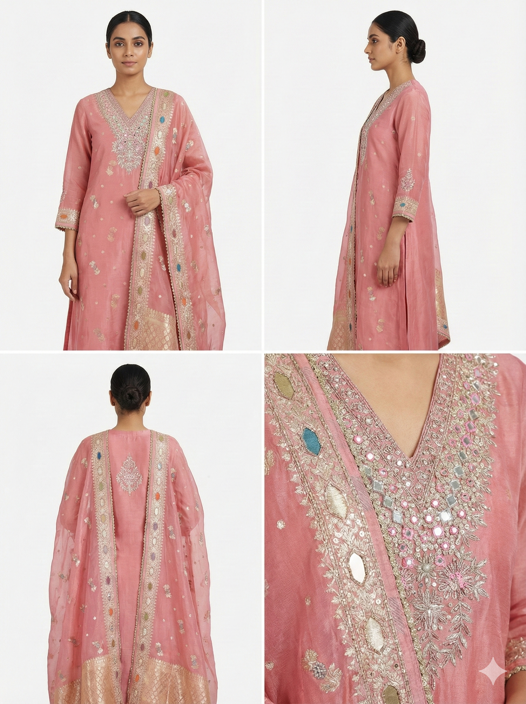 Blush Pink Embroidered Kurta Pant Dupatta Set for Women