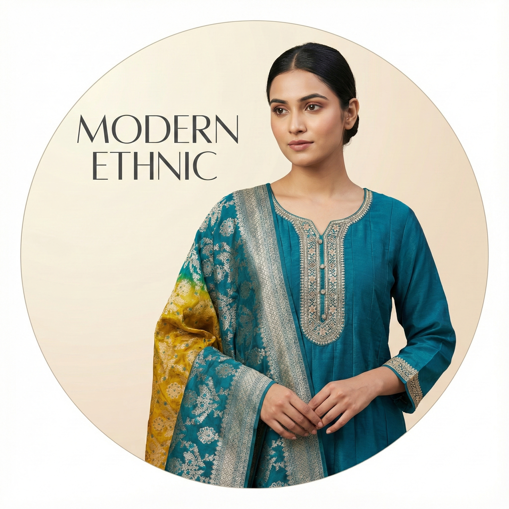 Teal Embroidered Ethnic Suit Set with Designer Dupatta