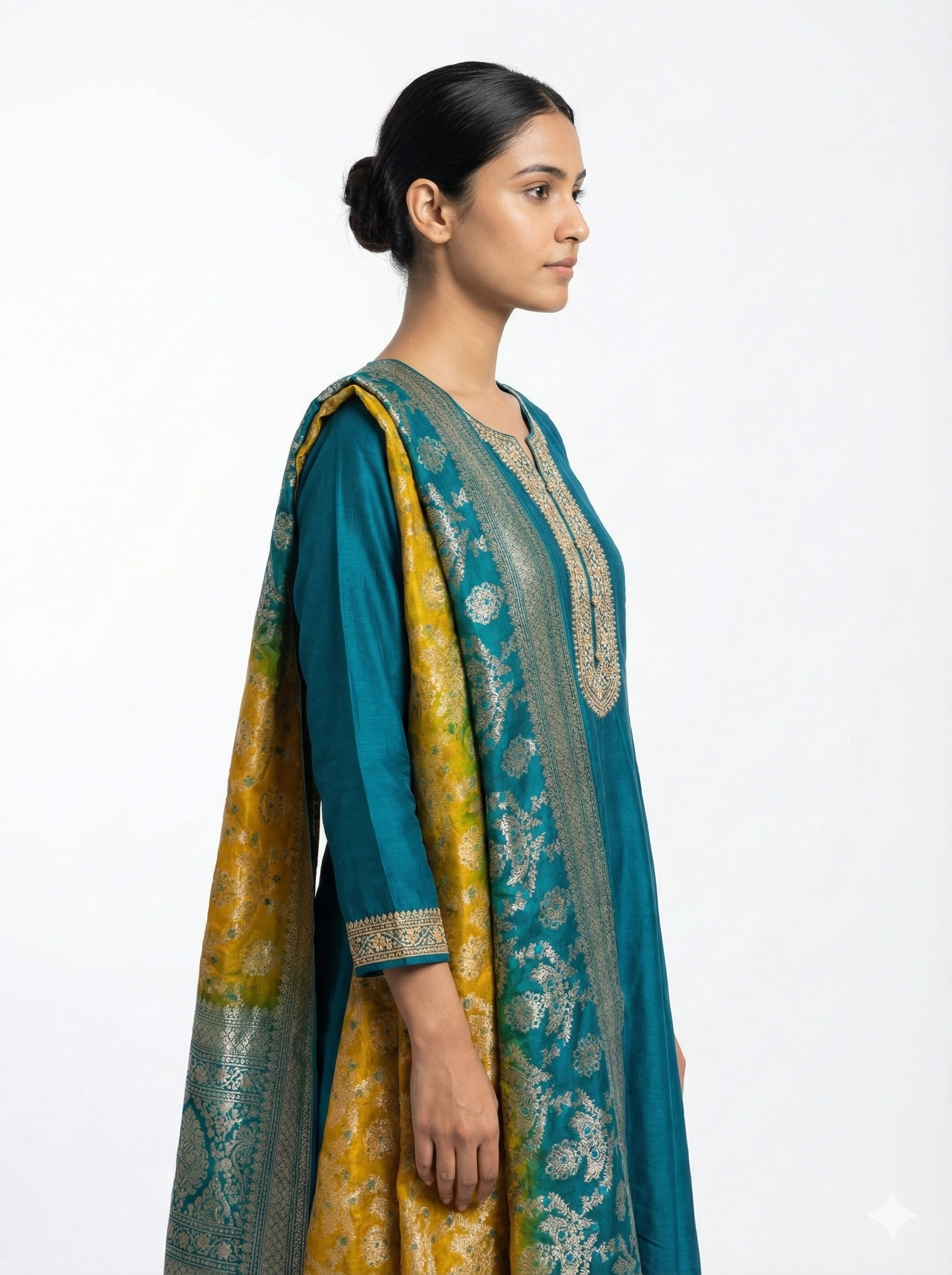 Teal Embroidered Ethnic Suit Set with Designer Dupatta