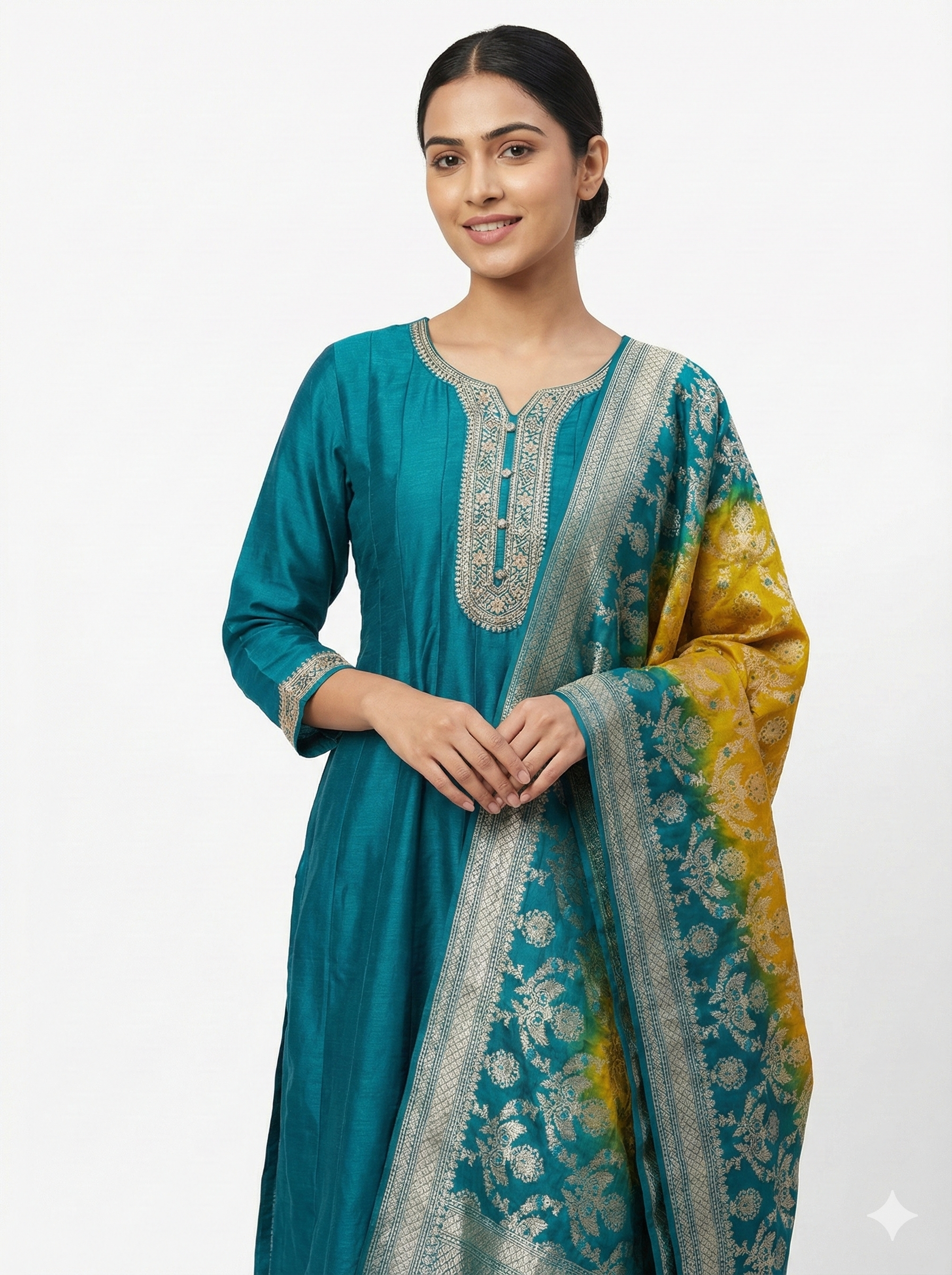 Teal Embroidered Ethnic Suit Set with Designer Dupatta