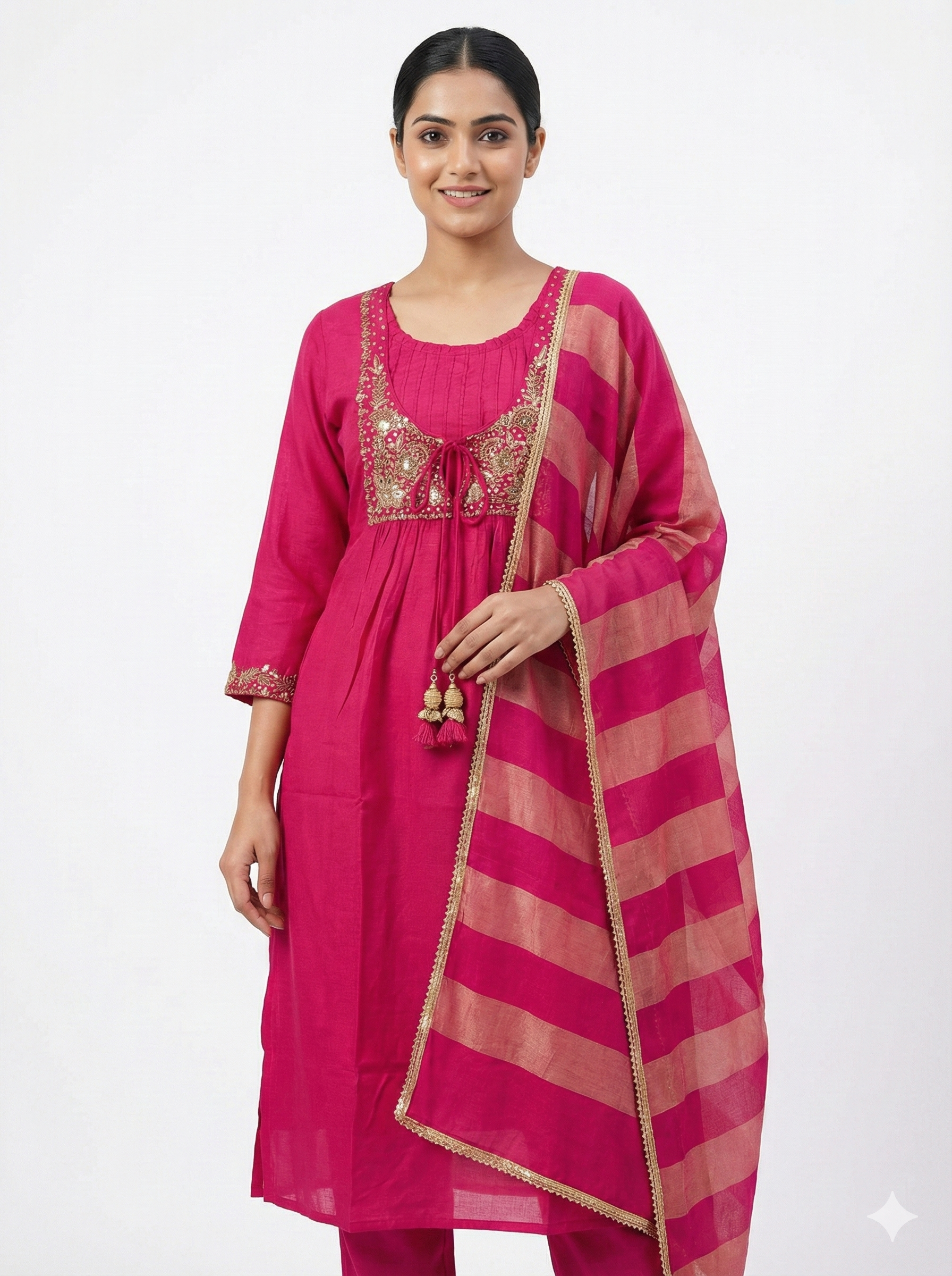 Fuchsia Pink Embroidered Suit Set with Designer Dupatta