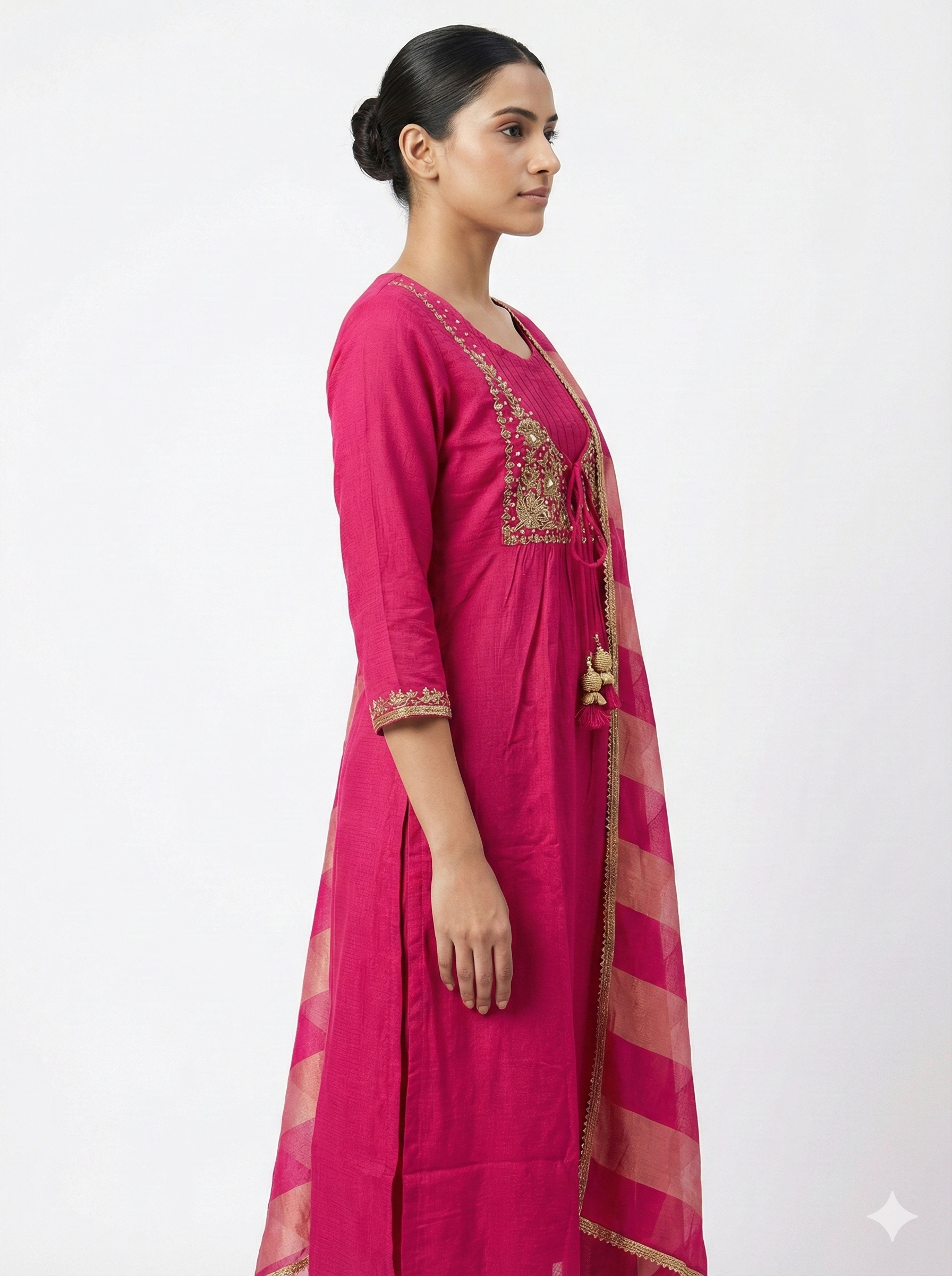 Fuchsia Pink Embroidered Suit Set with Designer Dupatta