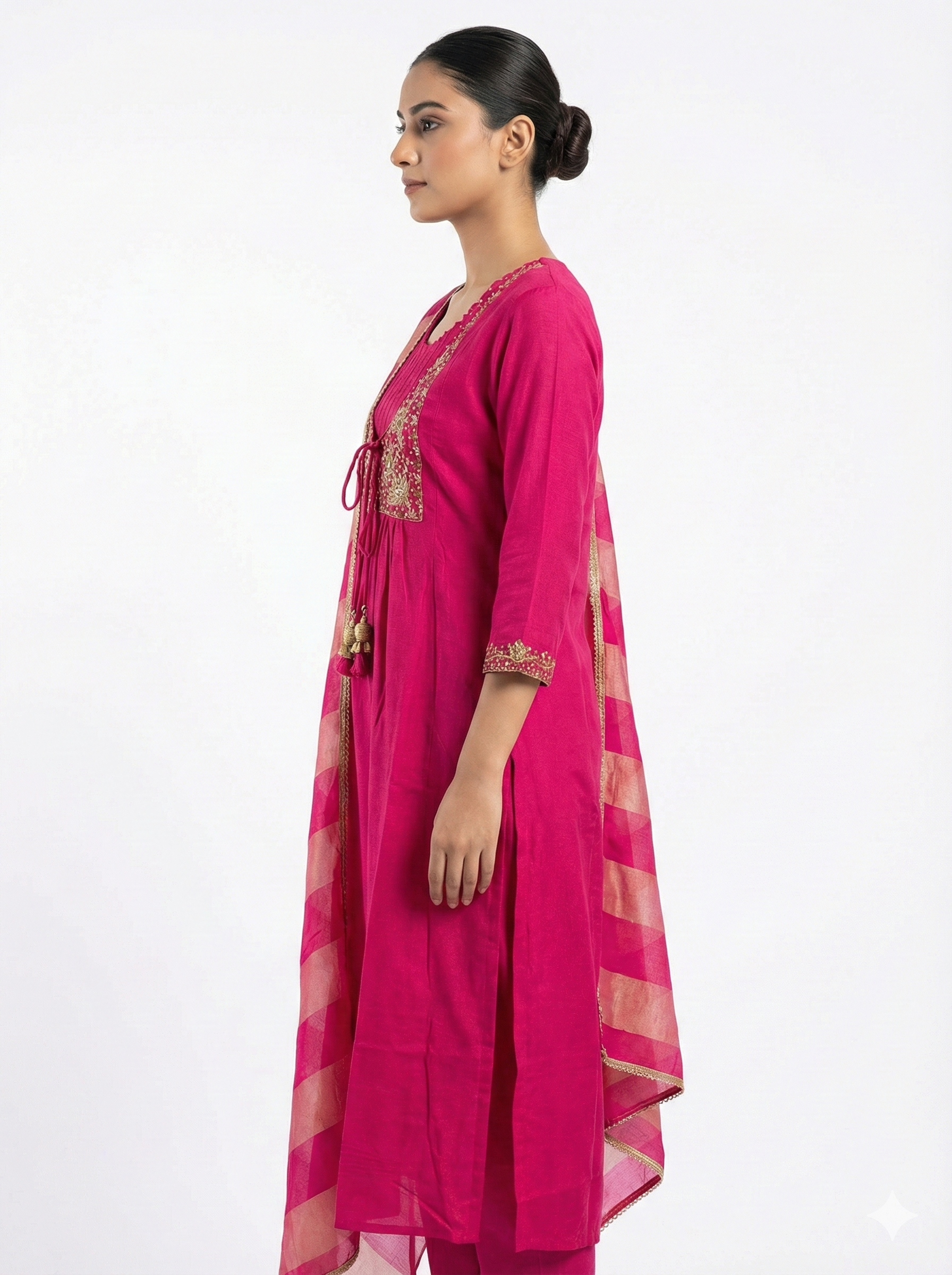 Fuchsia Pink Embroidered Suit Set with Designer Dupatta