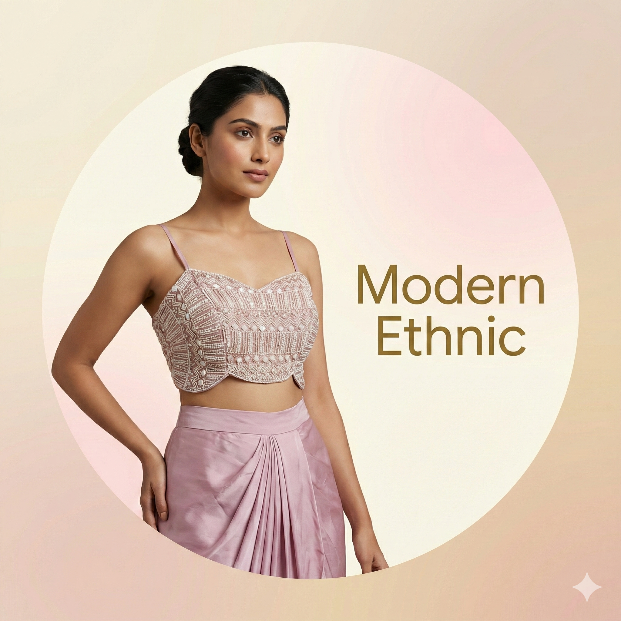 Blush Pink Embroidered Saree Style Drape Set