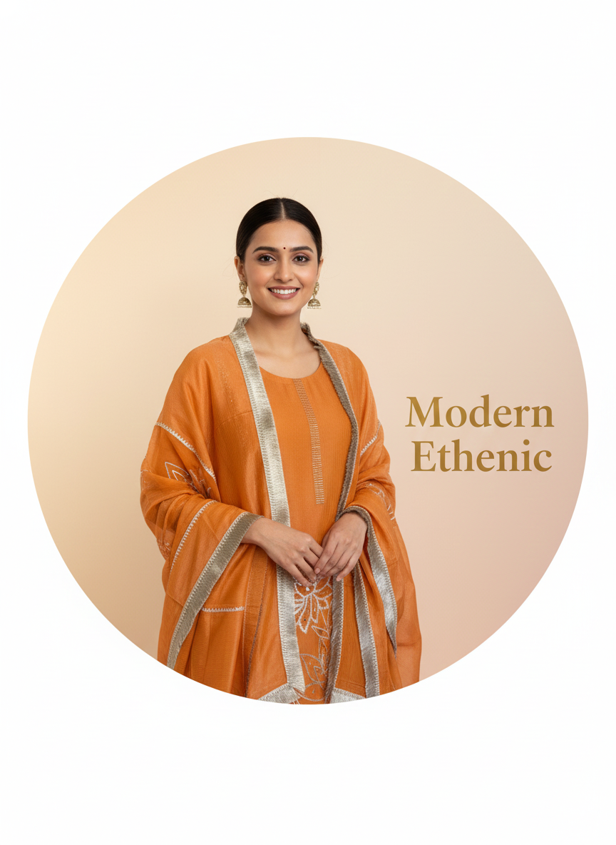 Rust Orange Hand Embroidered Kurta Pant Dupatta Set for Women
