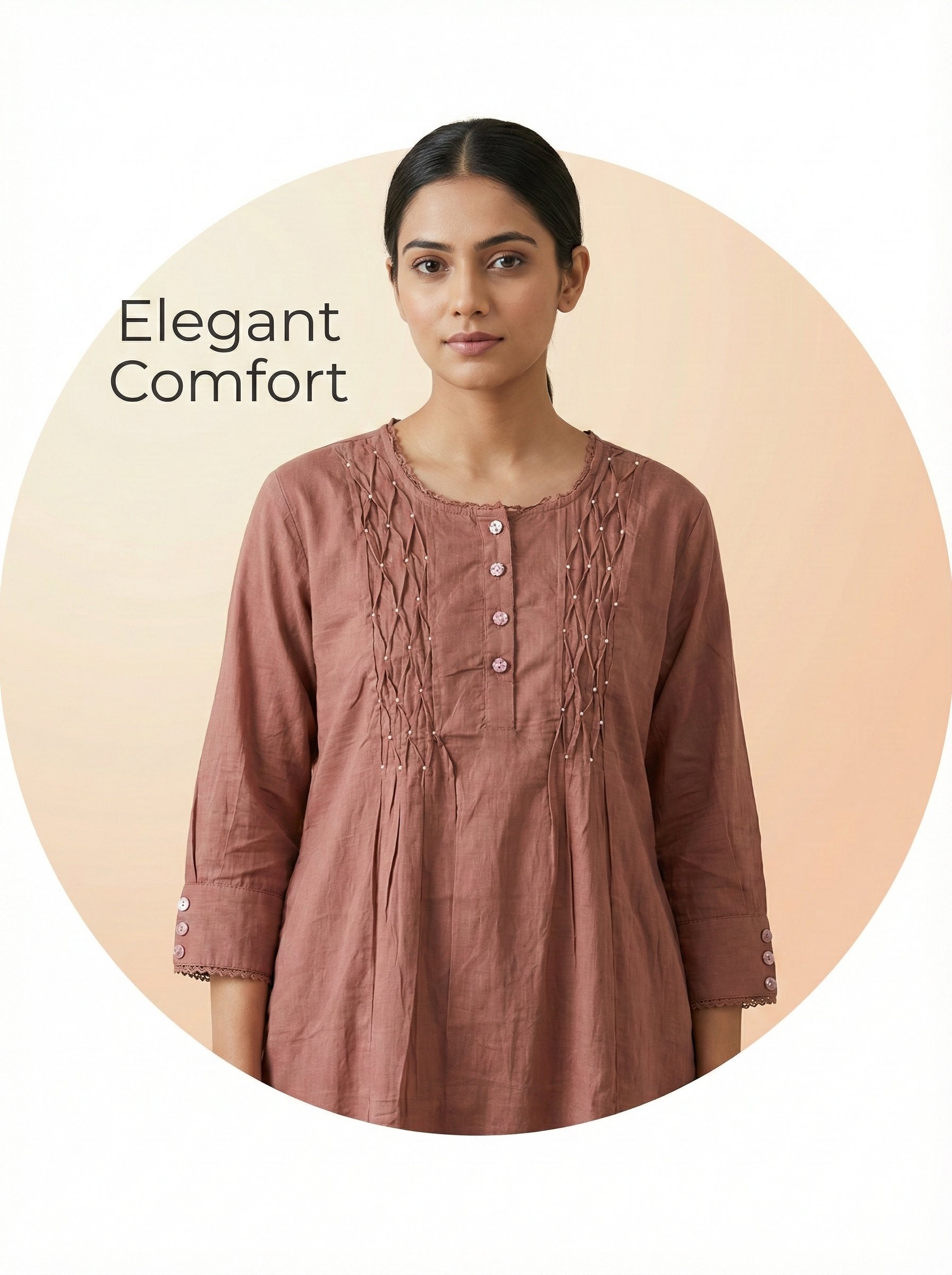 Dusty Rose Embroidered Cotton Kurta Pant Set for Women