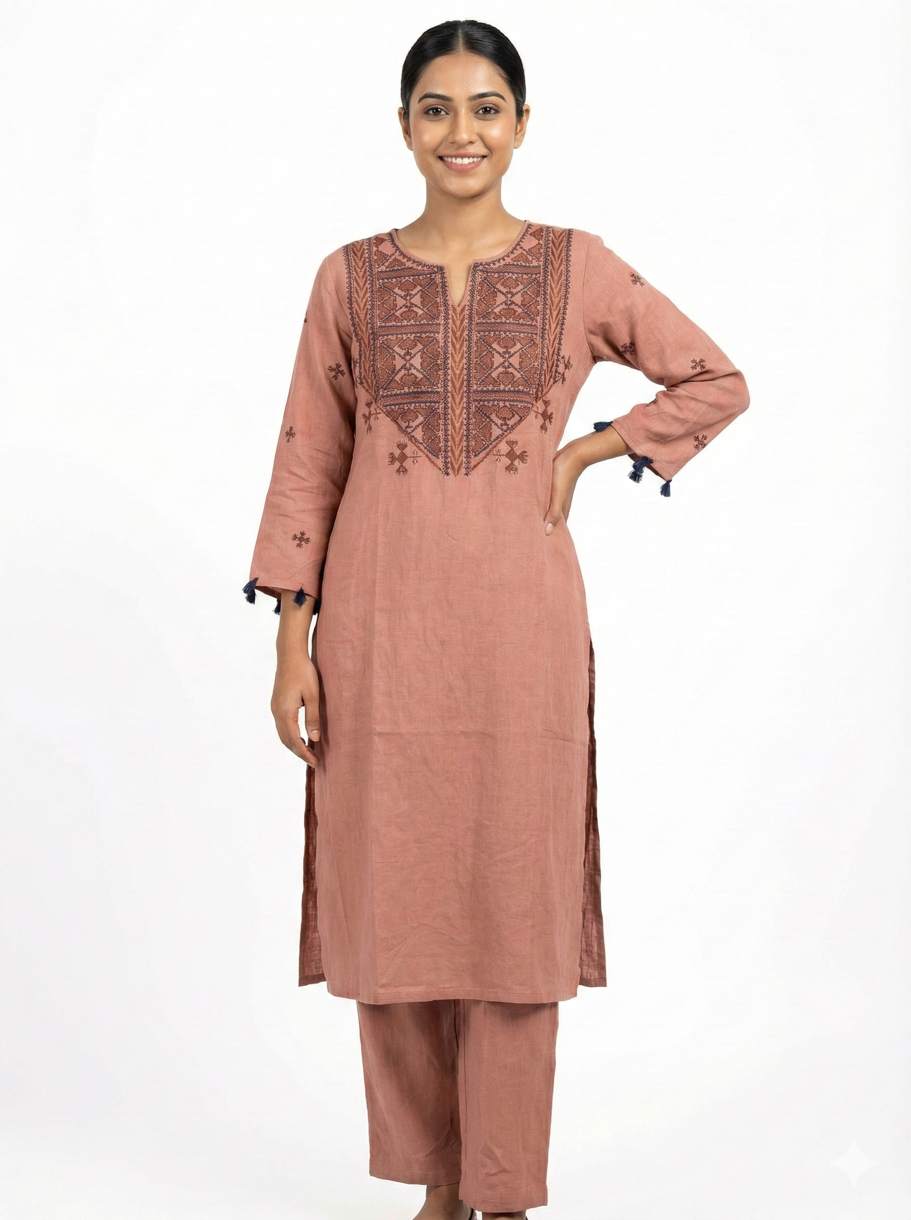 Peach Traditional Embroidered Kurta Pant Set
